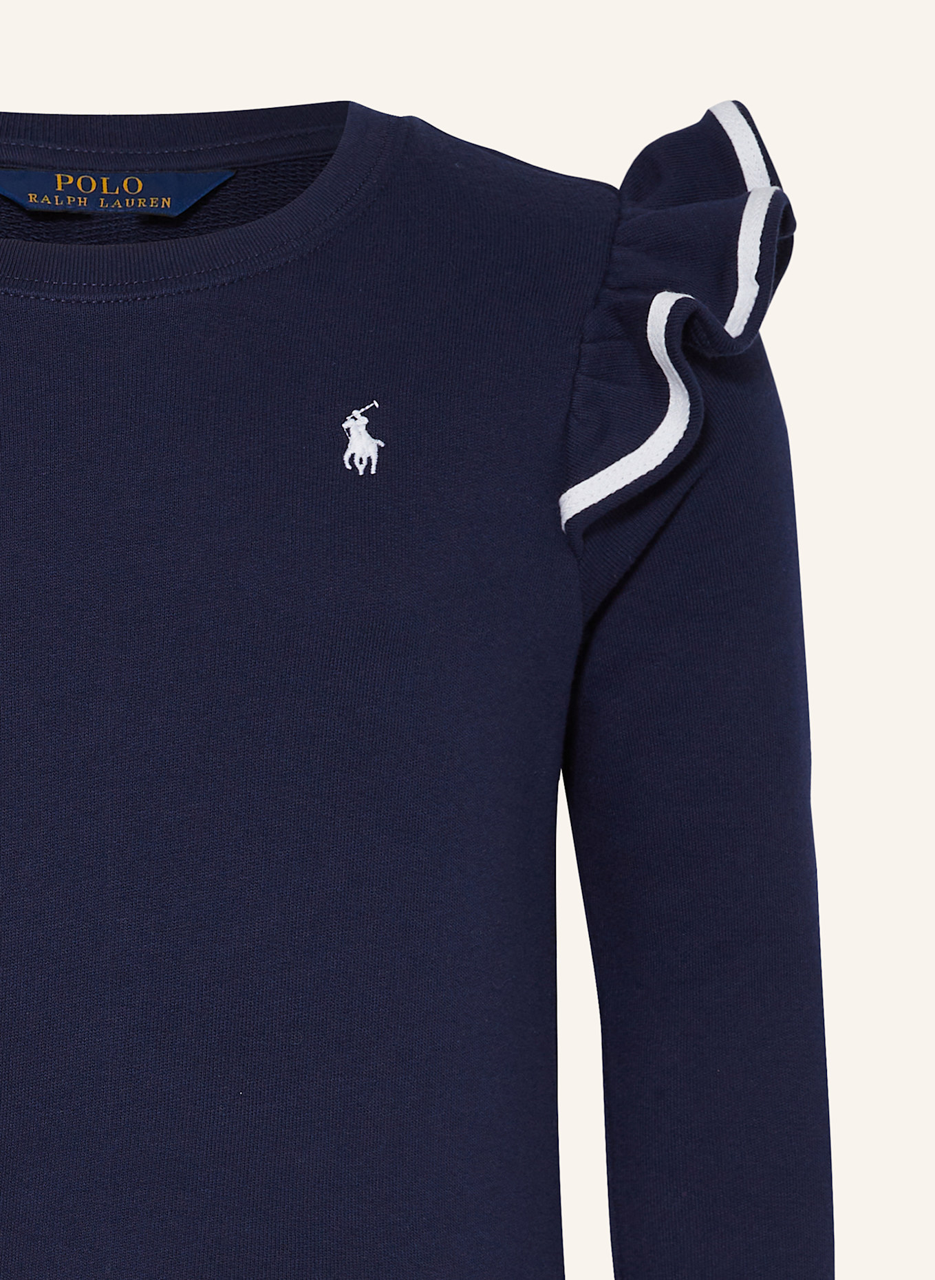POLO RALPH LAUREN Kleid im Materialmix mit Rüschen: DUNKELBLAU/ WEISS
