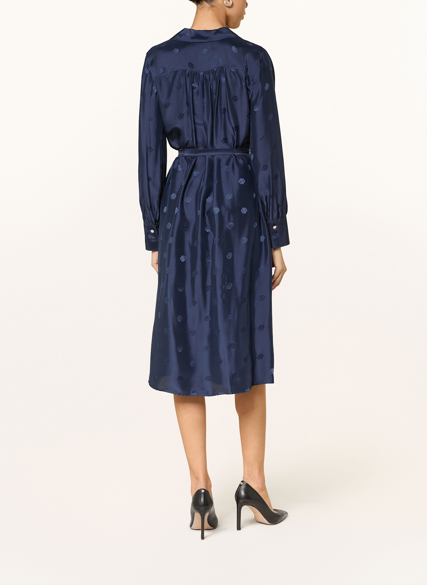 BOSS Robe chemise DIESHINA en jacquard et soie: BLEU FONCÉ