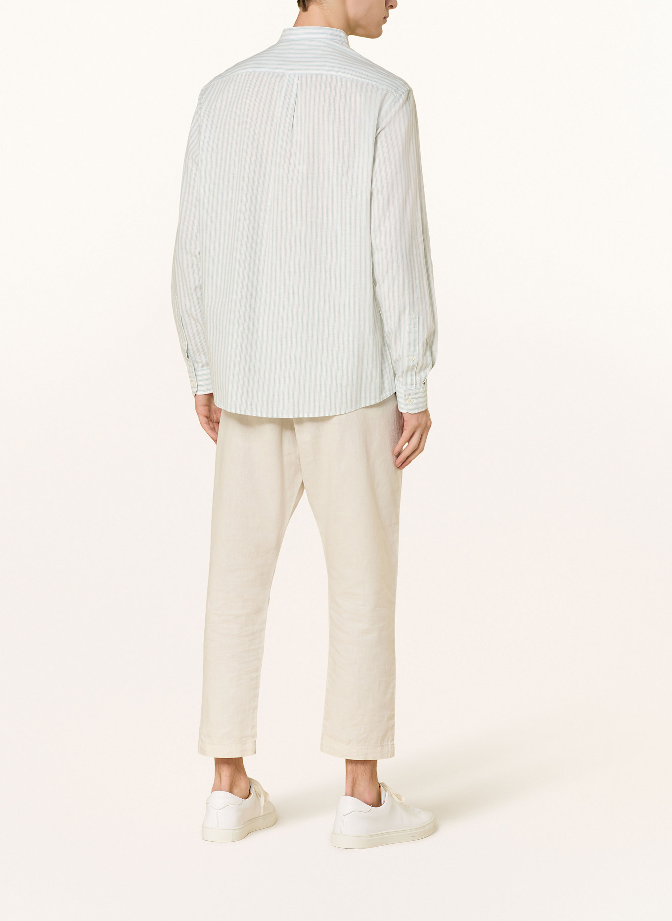 PAUL Comfort fit shirt with stand-up collar and linen: WHITE / LIGHT GREEN