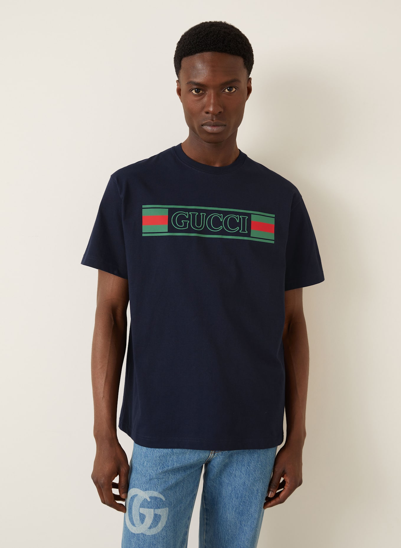 GUCCI T-Shirt: DUNKELBLAU/ GRÜN/ ROT