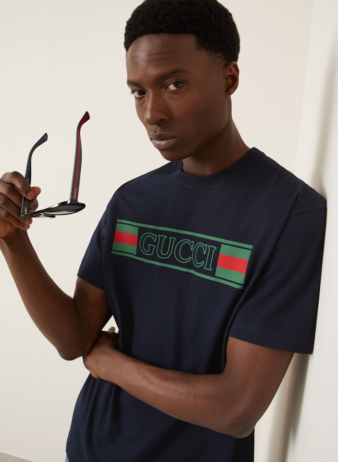 GUCCI T-Shirt: DUNKELBLAU/ GRÜN/ ROT