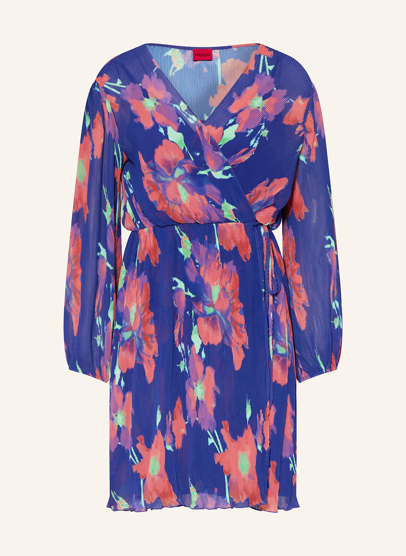 HUGO Wickelkleid KAHULA mit Plissees: BLAU / ROT / HELLGRÜN