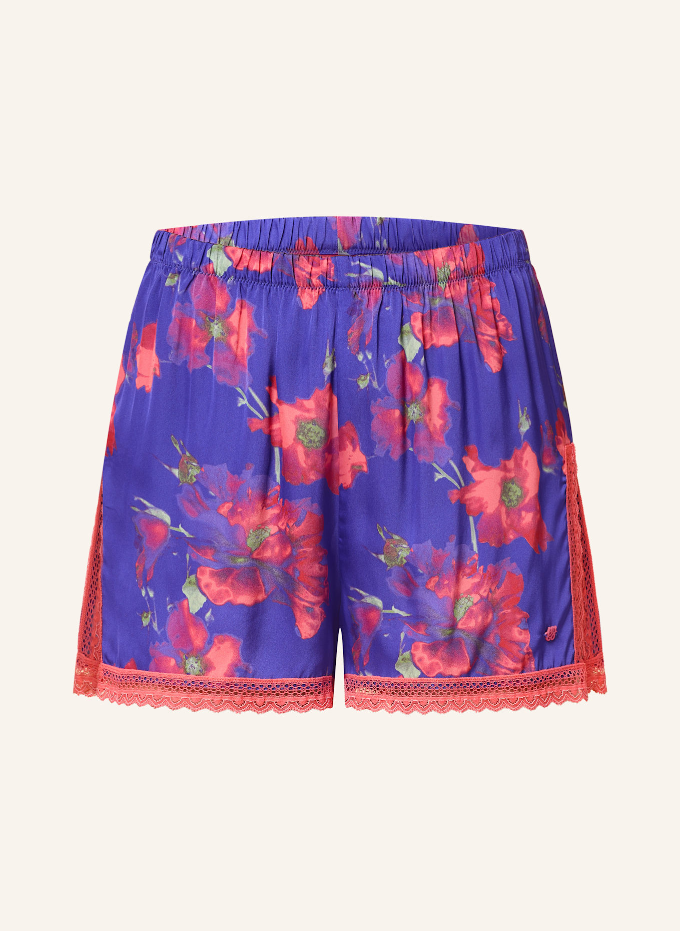 HUGO Short de nuit FUN LACE en satin: LILAS / ROUGE / VERT