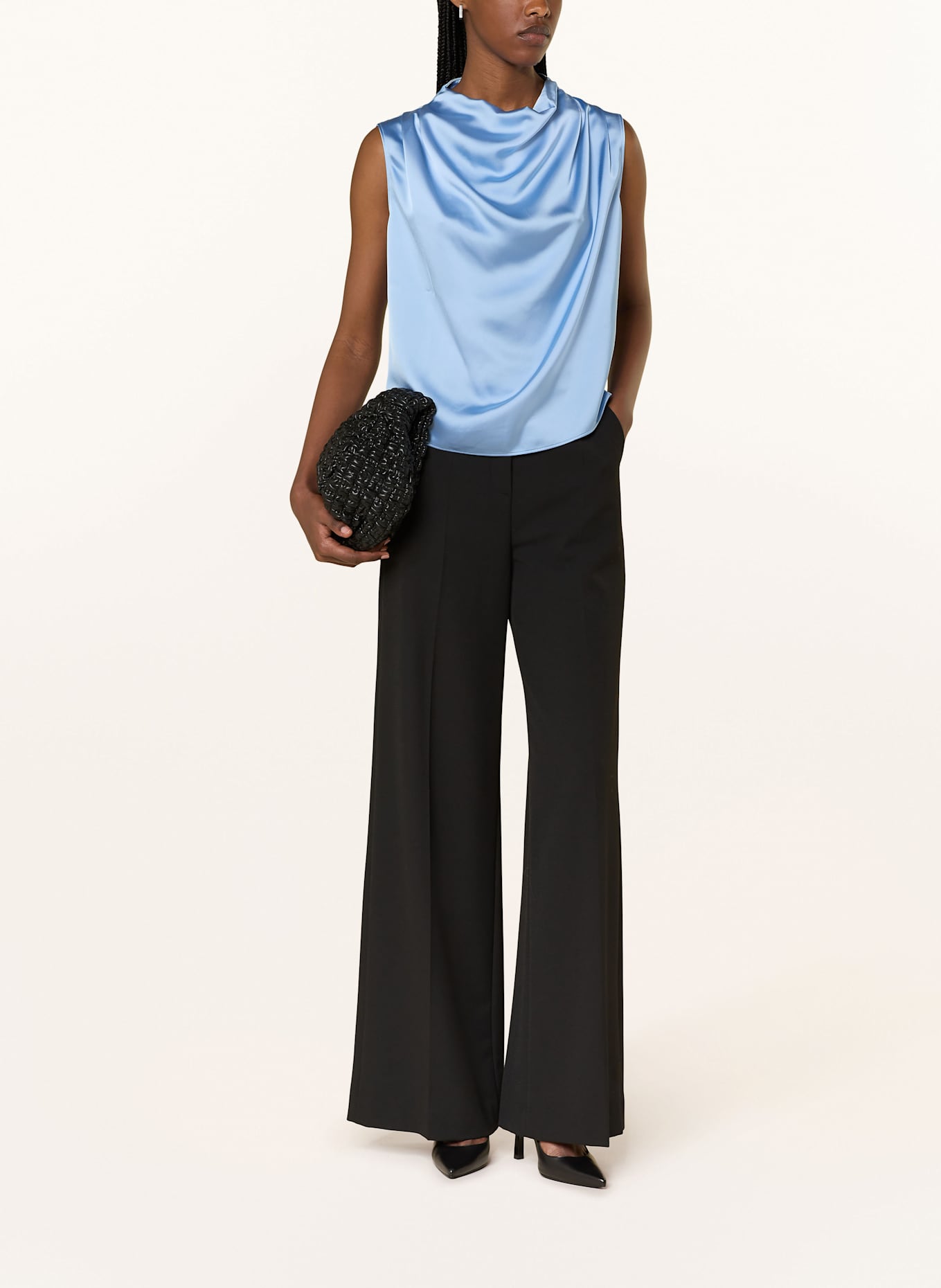 HUGO Blusentop CASMINI aus Satin: HELLBLAU