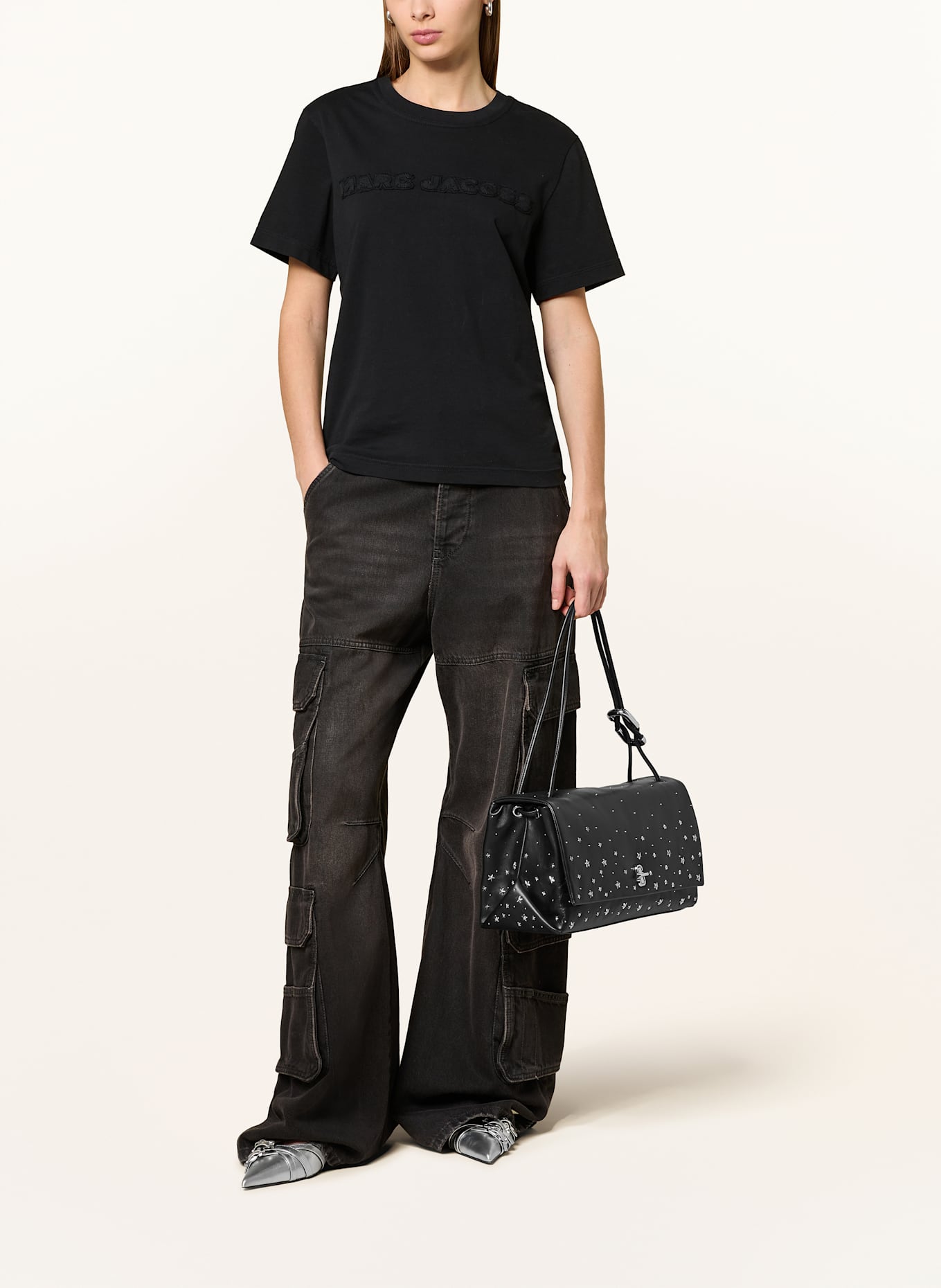 MARC JACOBS Schultertasche THE BIG LINK LARGE mit Nieten: SCHWARZ