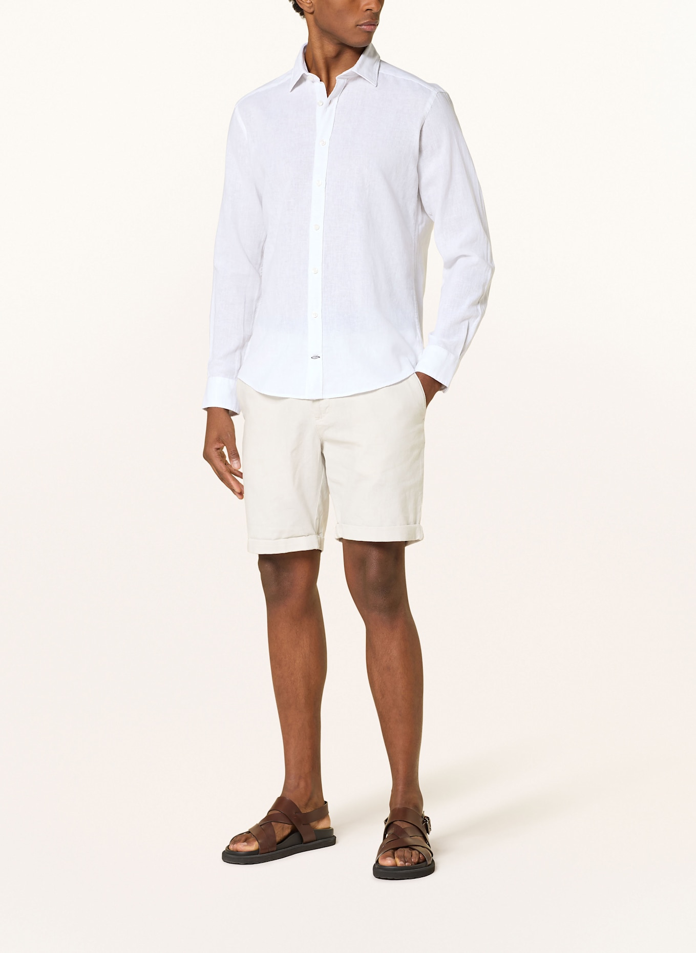 STROKESMAN'S Shirt regular fit with linen: WHITE