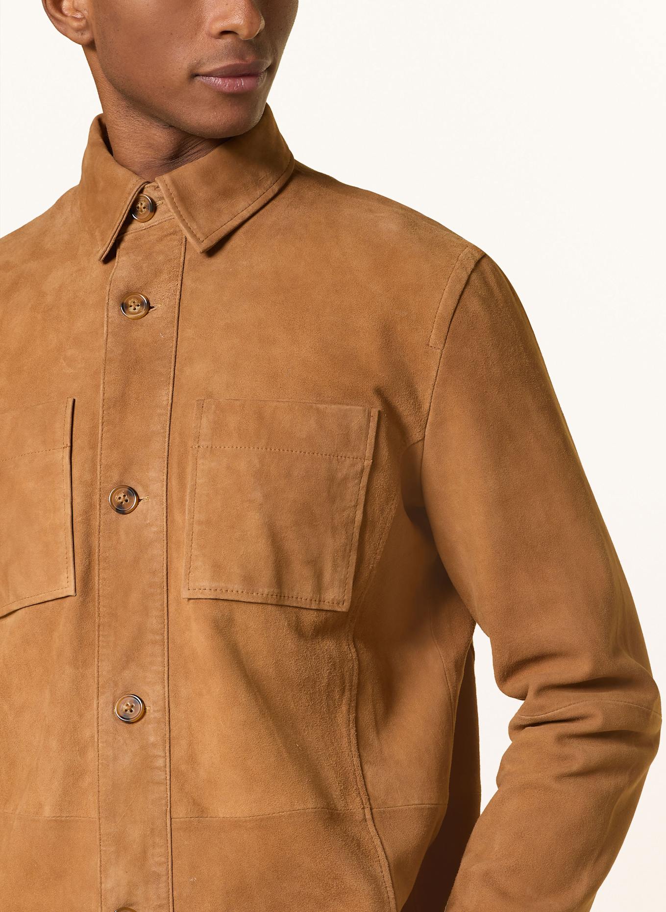 STROKESMAN'S Leather overshirt: COGNAC