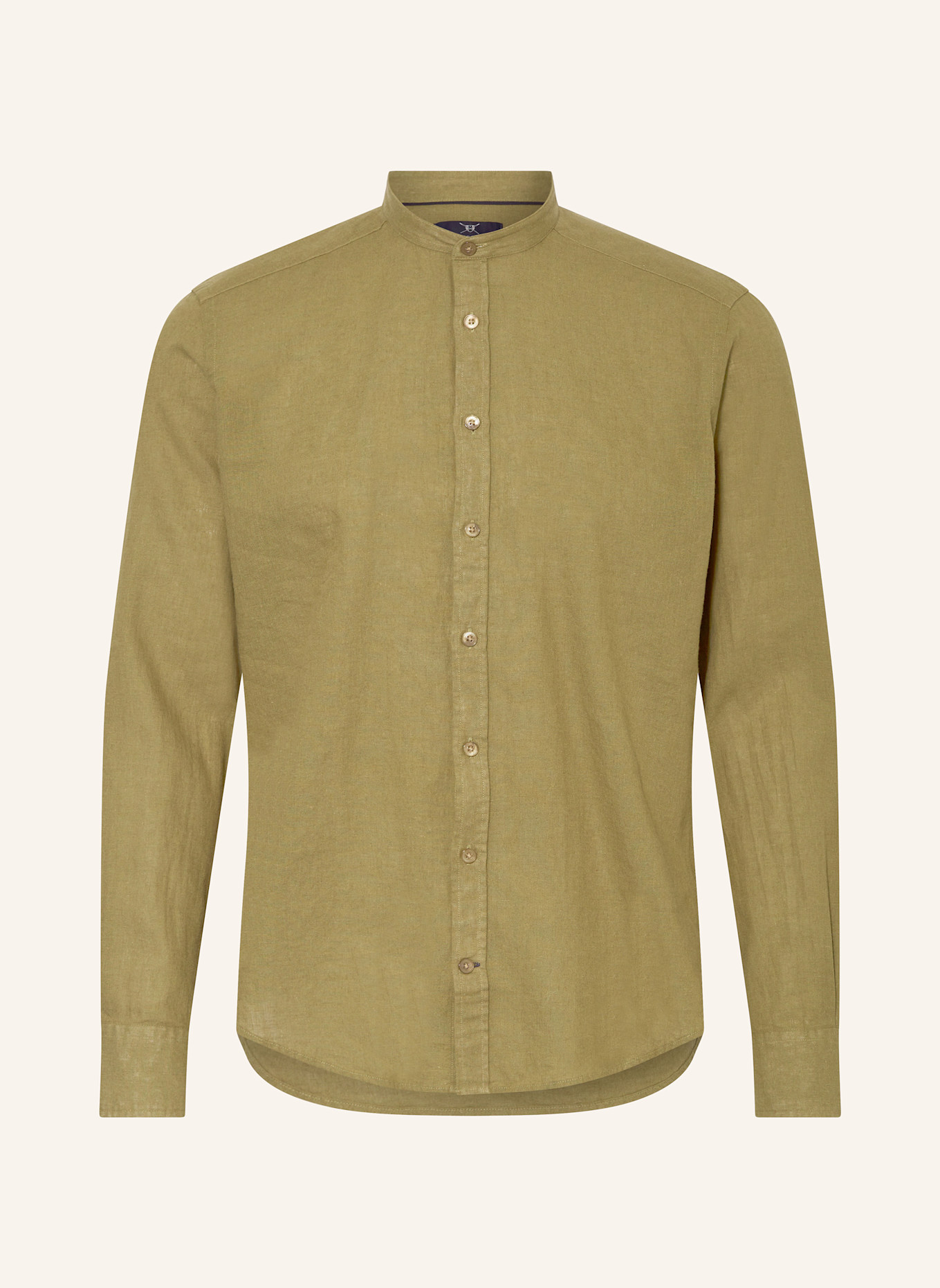 STROKESMAN'S Hemd Regular Fit mit Leinen und Stehkragen: OLIV