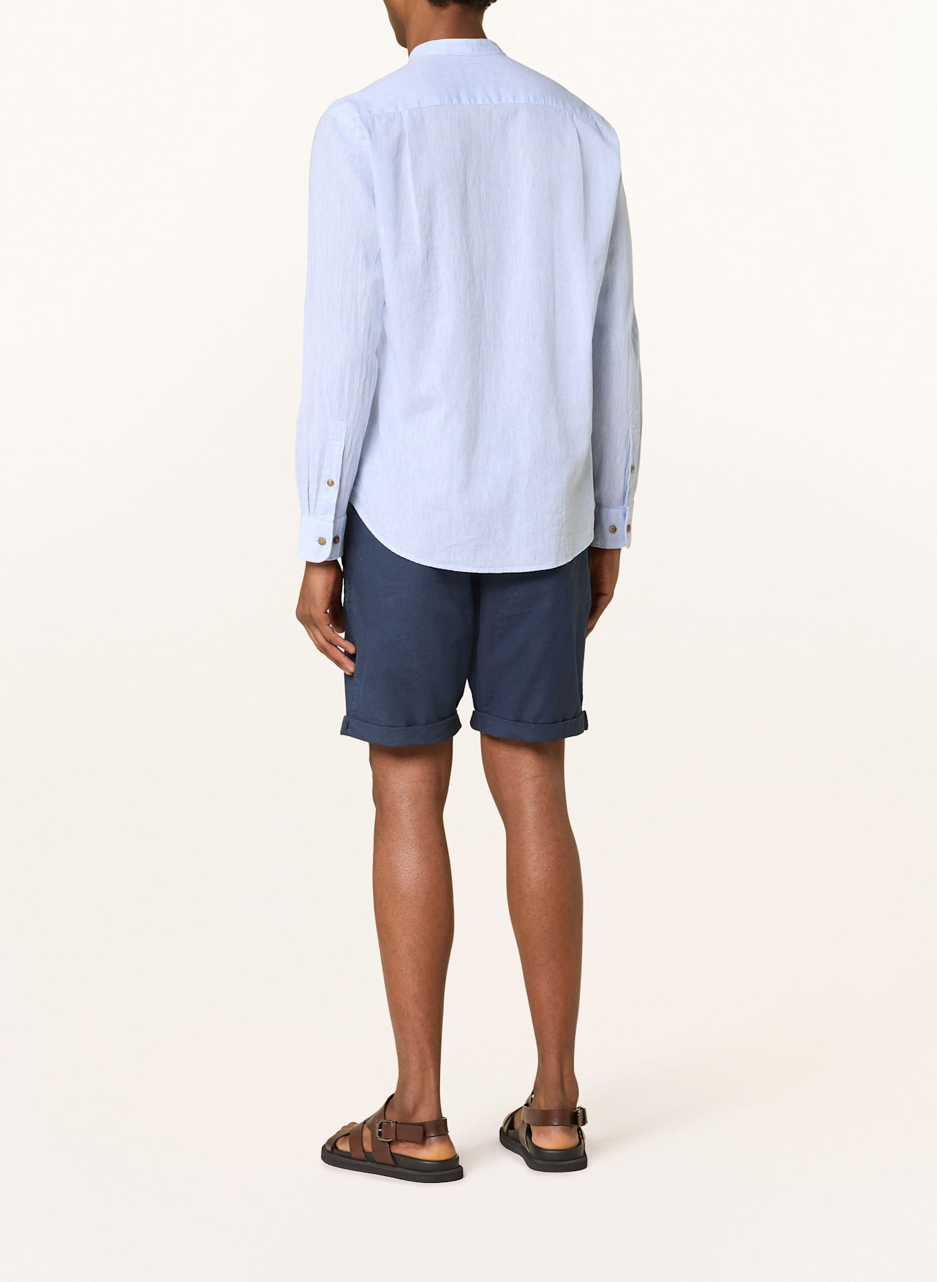 STROKESMAN'S Hemd Regular Fit mit Leinen und Stehkragen: HELLBLAU