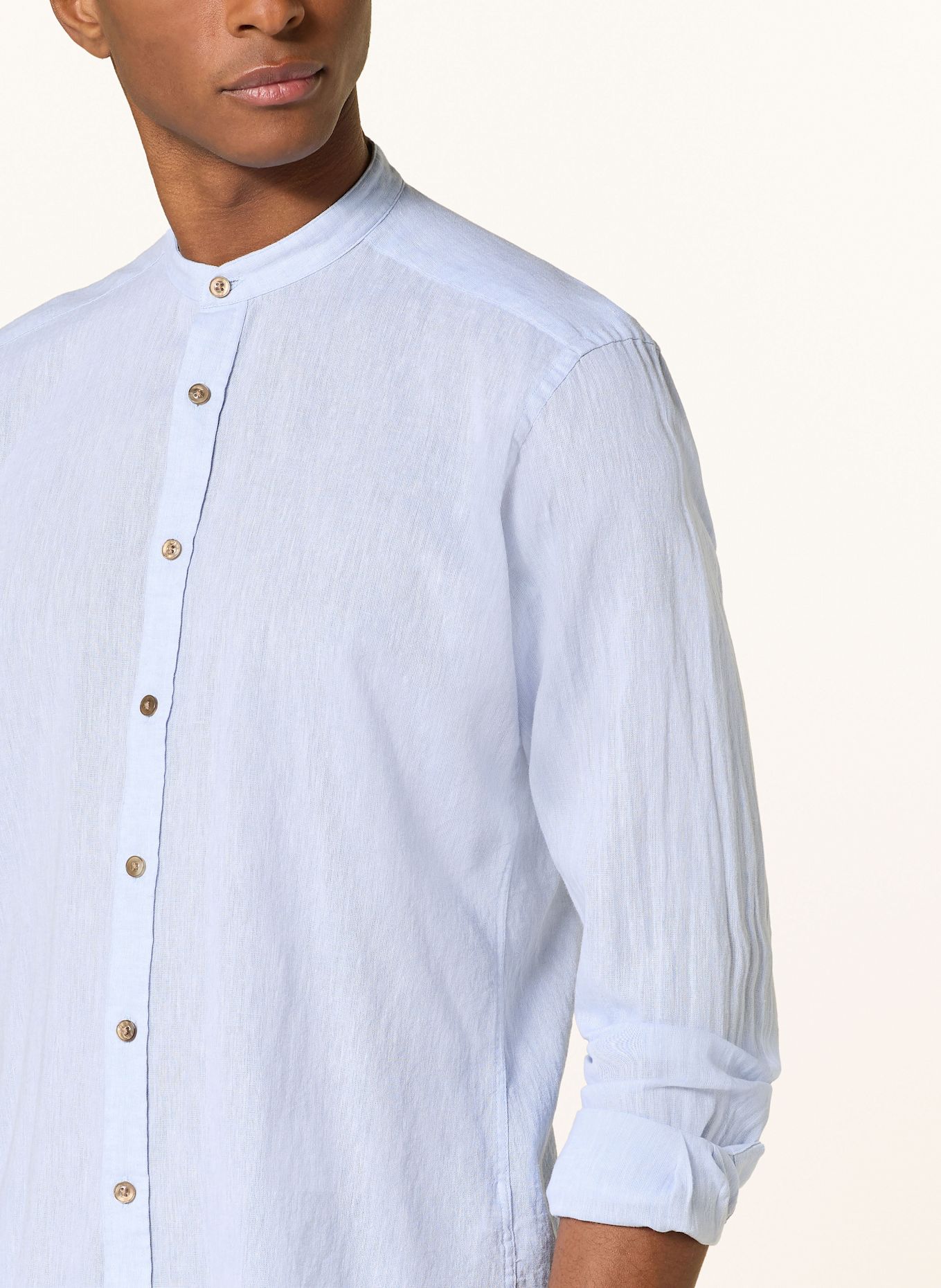 STROKESMAN'S Hemd Regular Fit mit Leinen und Stehkragen: HELLBLAU