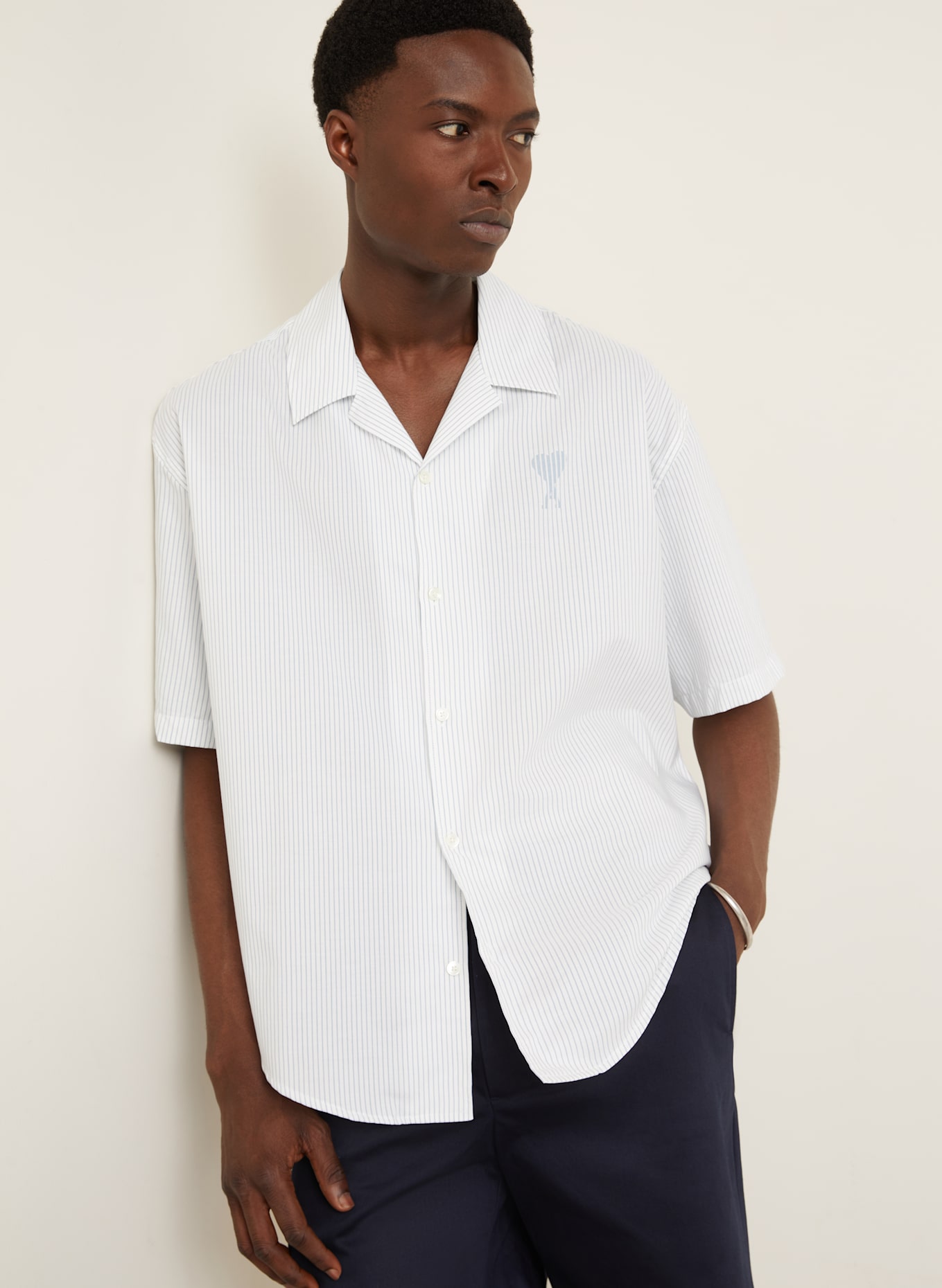 AMI PARIS Resort shirt comfort fit: WHITE / GRAY