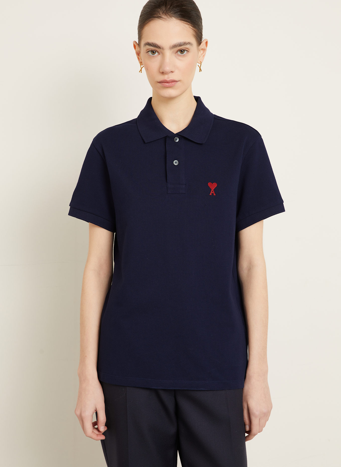AMI PARIS Piqué polo shirt: DARK BLUE