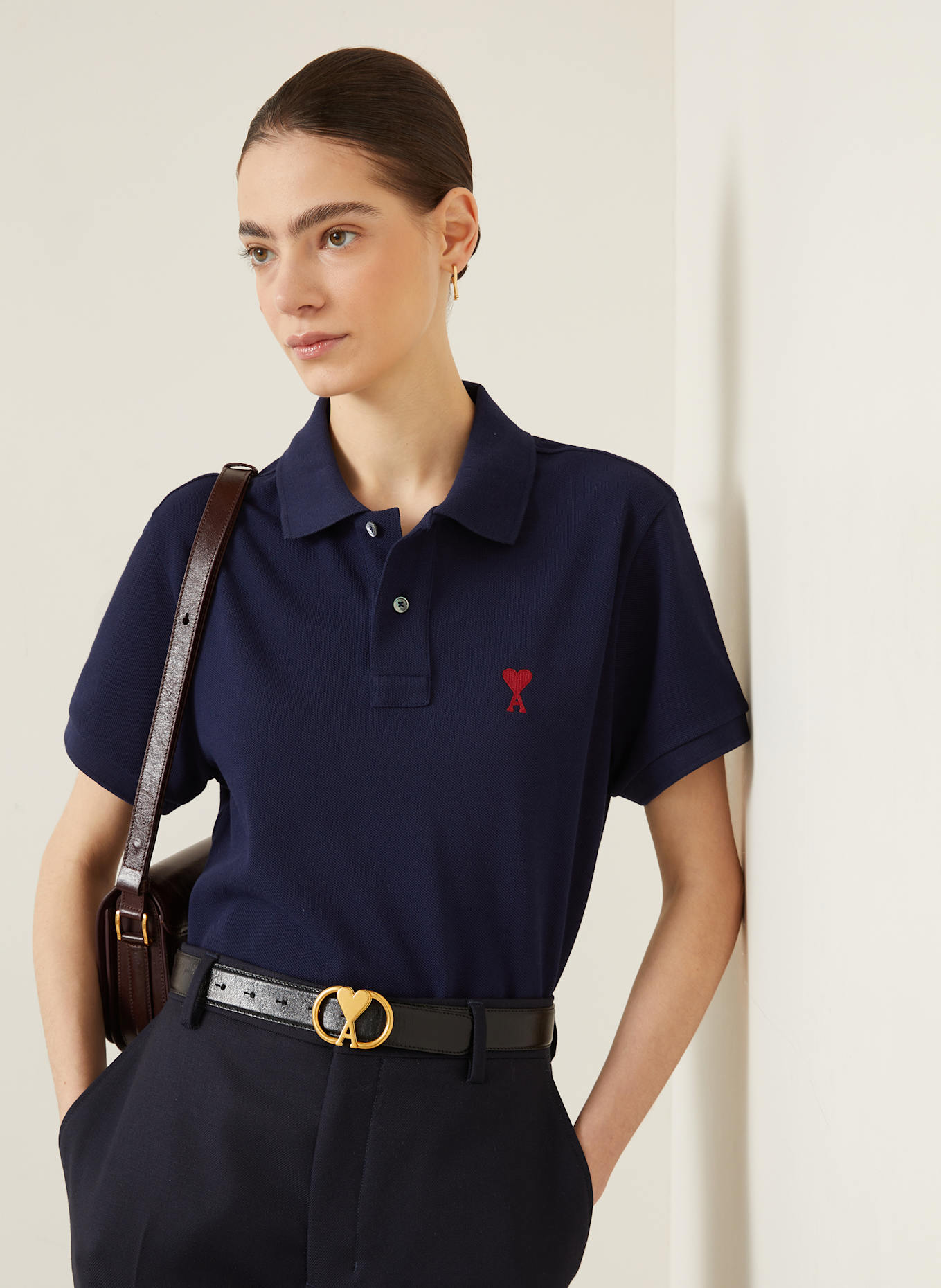 AMI PARIS Piqué polo shirt: DARK BLUE