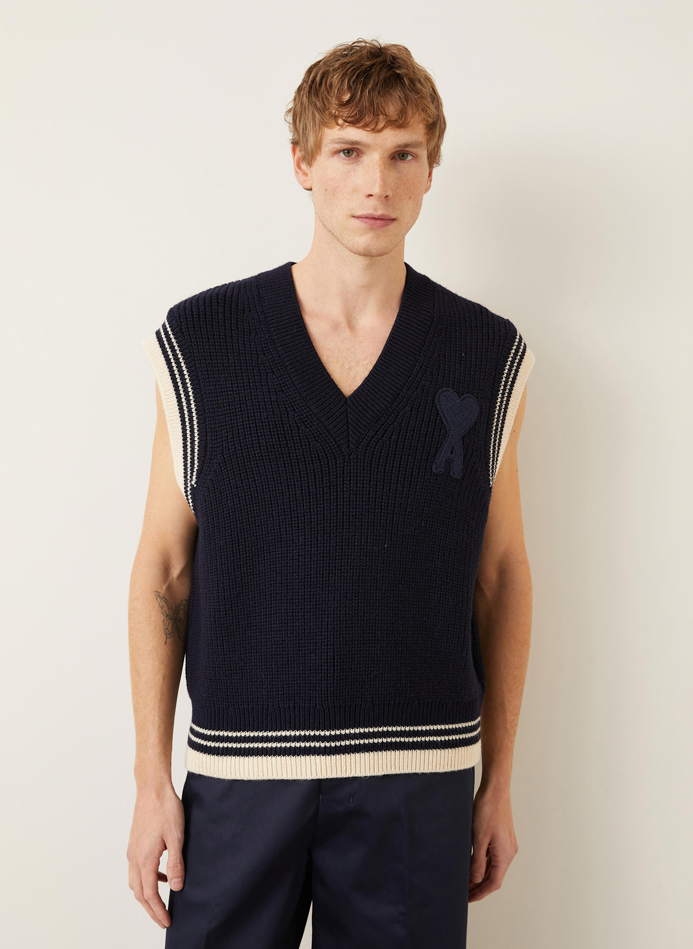 AMI PARIS Sweater vest in dark blue/ ecru - Main Image