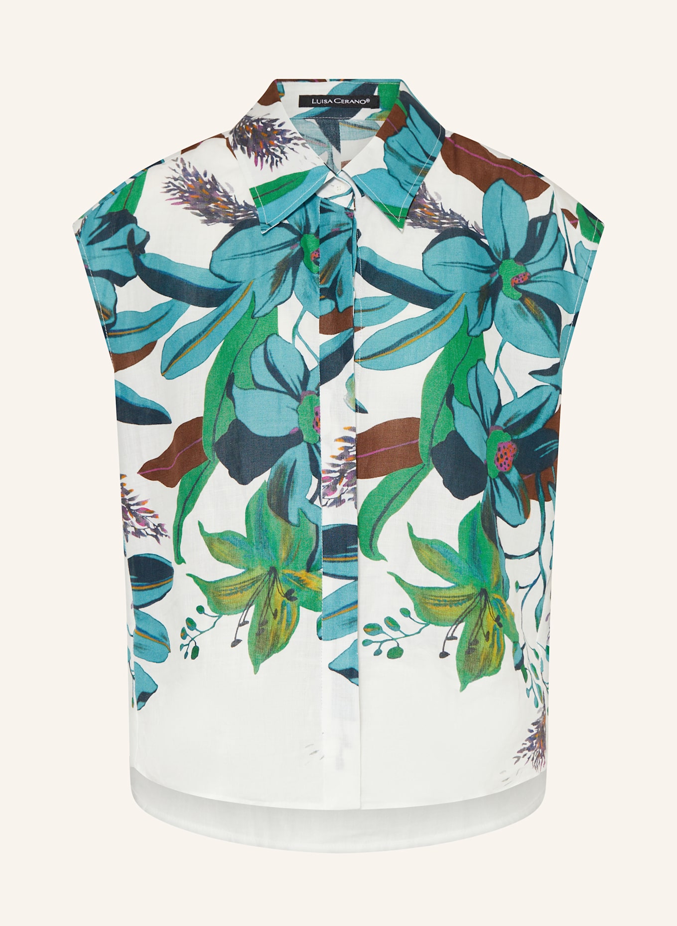 LUISA CERANO Košilová halenka: BÍLÁ / TMAVĚ MODRÁ / ZELENÁ