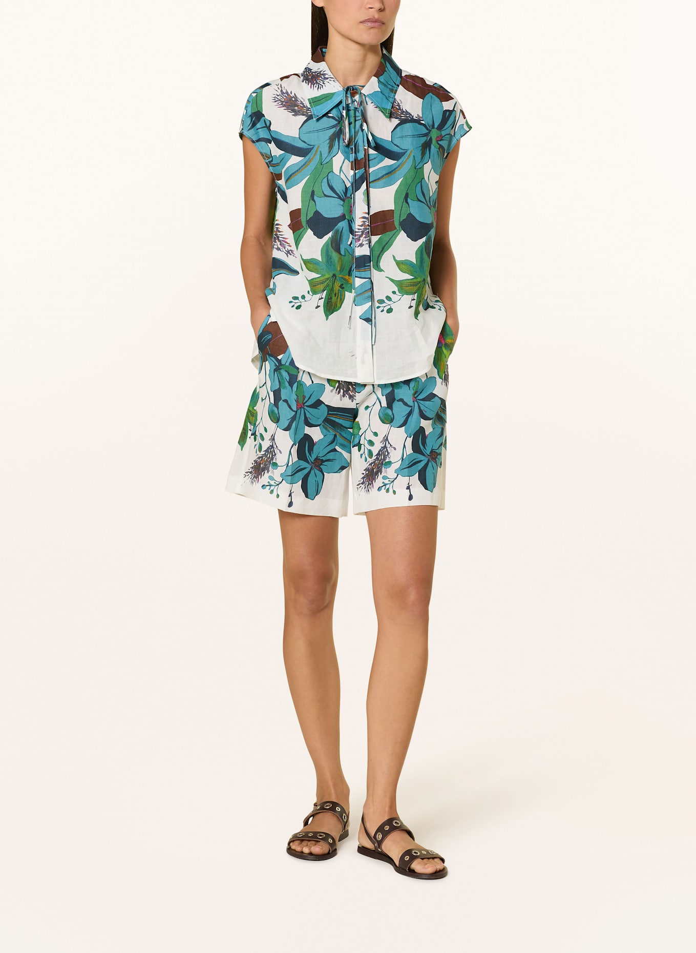 LUISA CERANO Košilová halenka: BÍLÁ / TMAVĚ MODRÁ / ZELENÁ