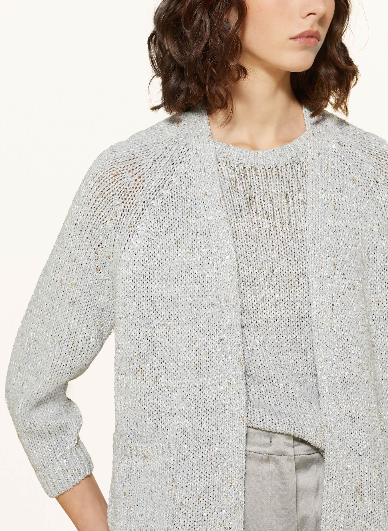 LUISA CERANO Strickhülle mit Glitzergarn und Pailletten: HELLGRAU