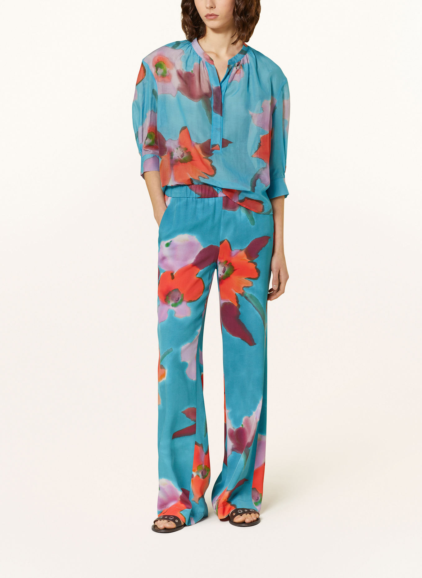 LUISA CERANO Bluzka z rękawem 3/4: TURKUSOWY / JASNOFIOLETOWY / POMARAŃCZOWY