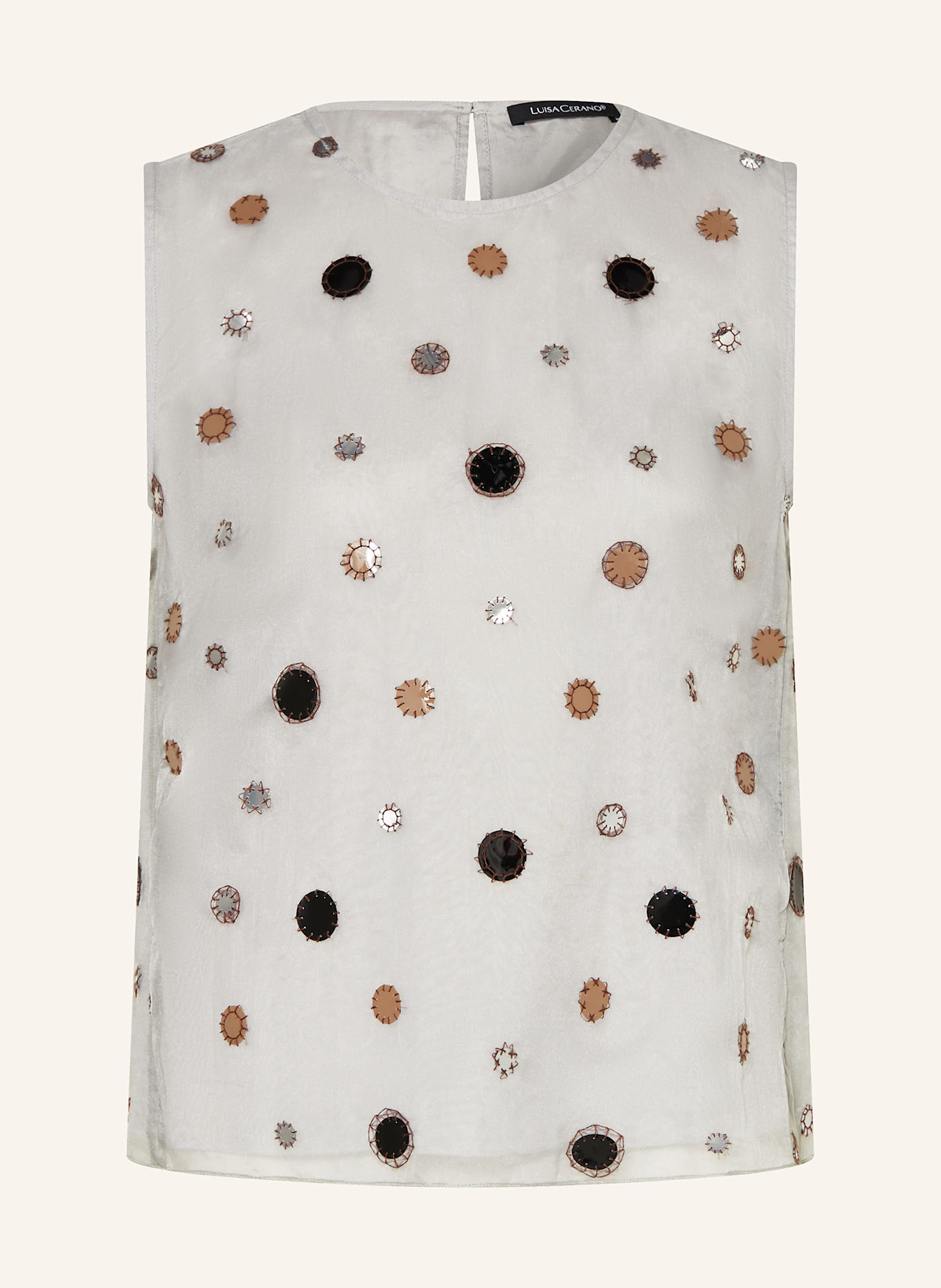 LUISA CERANO Blouse top with sequins: LIGHT GRAY / BLACK / BROWN