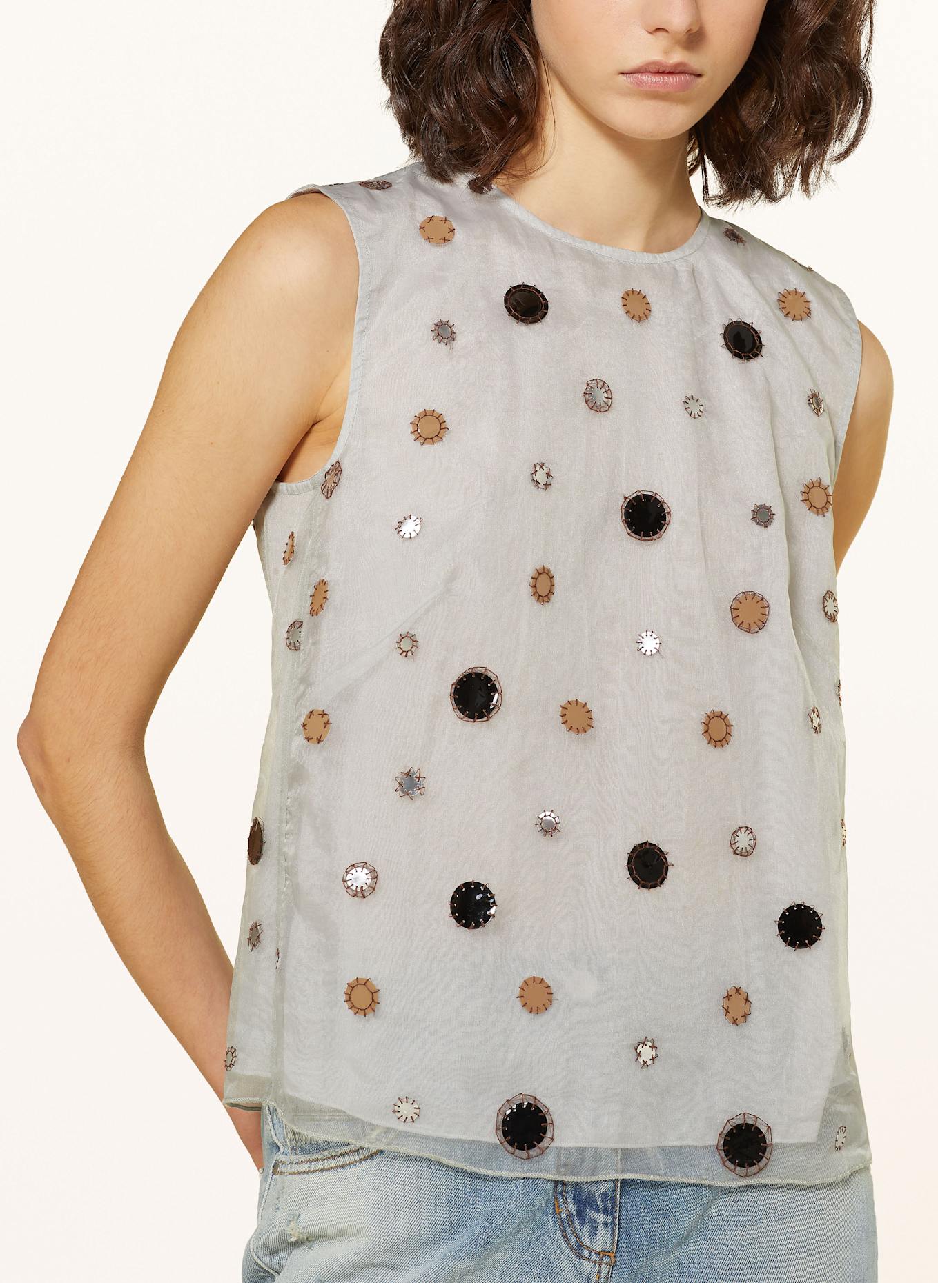 LUISA CERANO Blouse top with sequins: LIGHT GRAY / BLACK / BROWN