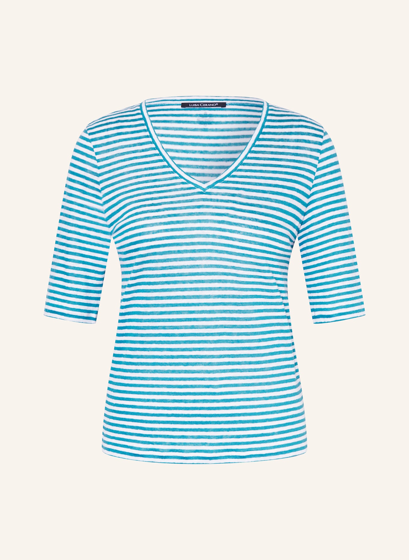 LUISA CERANO T-Shirt aus Leinen: TÜRKIS / WEISS