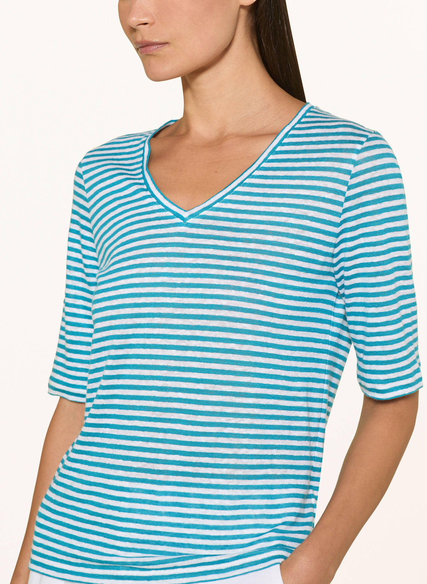 LUISA CERANO T-Shirt aus Leinen: TÜRKIS / WEISS