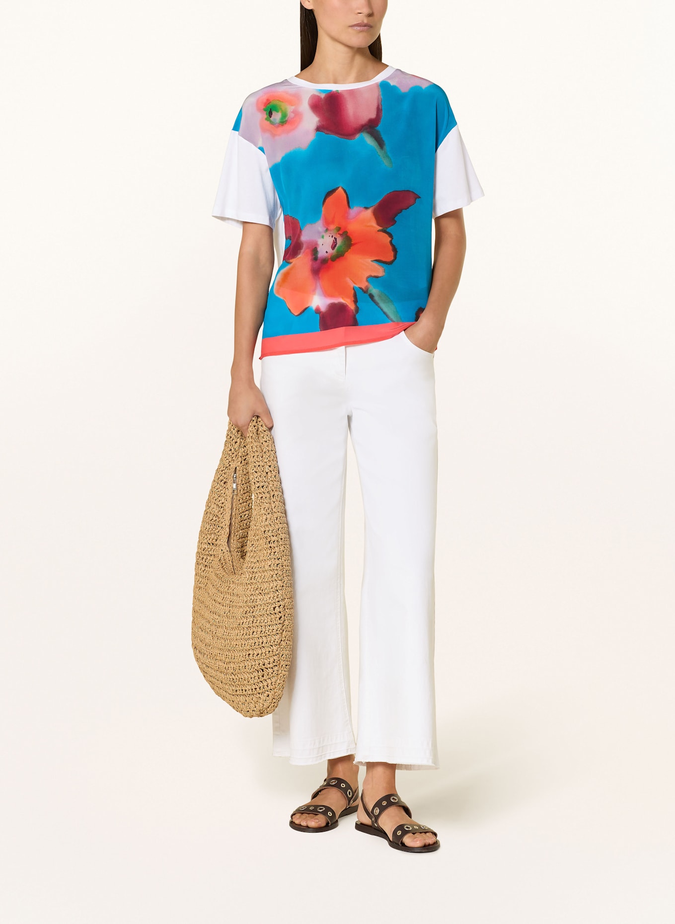 LUISA CERANO T-shirt made of silk: WHITE/ BLUE/ RED