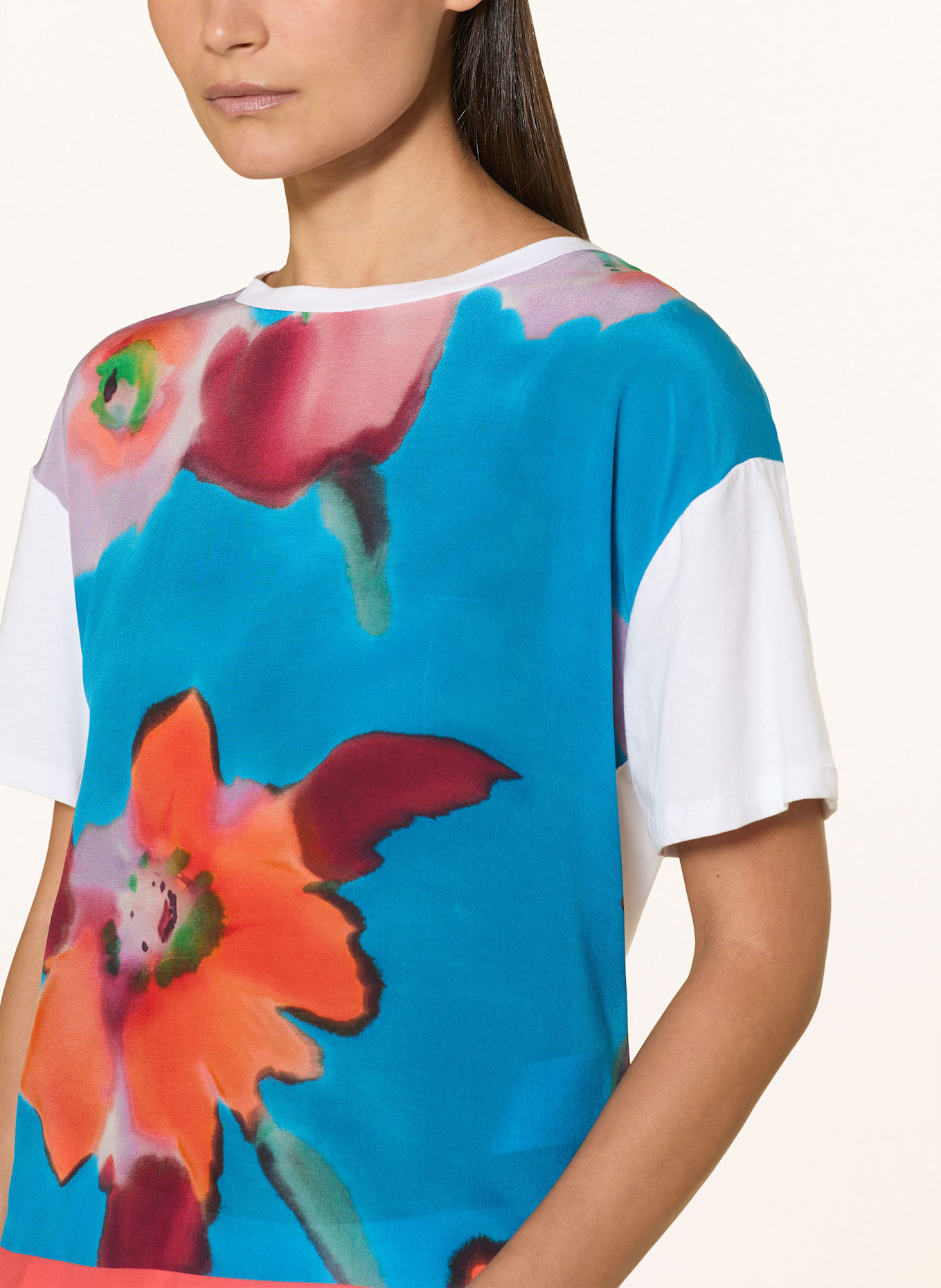 LUISA CERANO T-shirt made of silk: WHITE/ BLUE/ RED