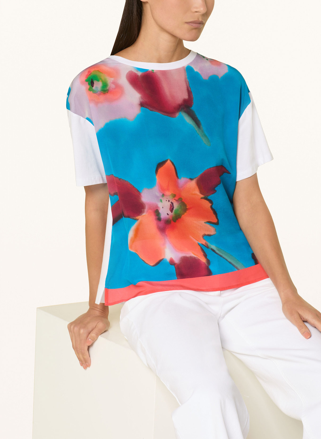 LUISA CERANO T-shirt made of silk: WHITE/ BLUE/ RED