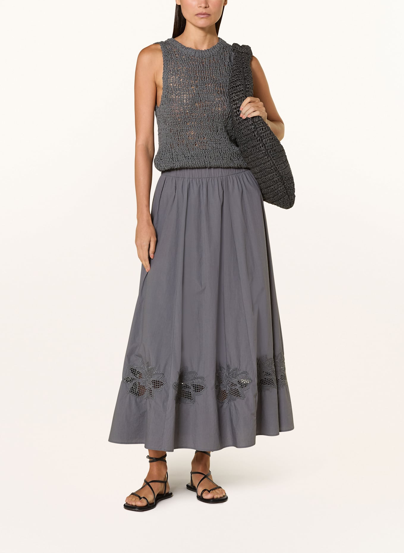 LUISA CERANO Jupe à pointe ajourée: GRIS FONCÉ