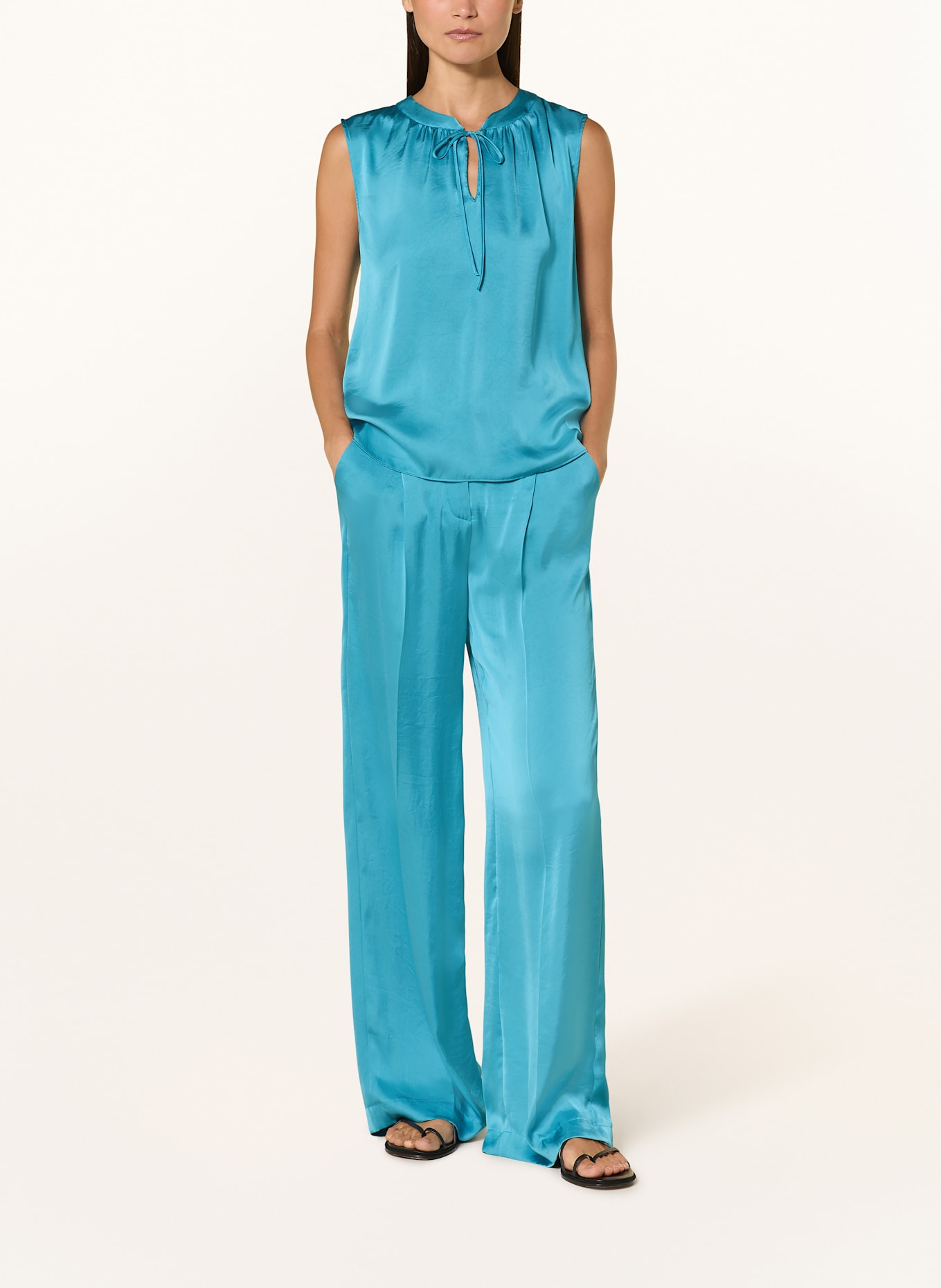 LUISA CERANO Marlene kalhoty ze saténu: TYRKYSOVÁ