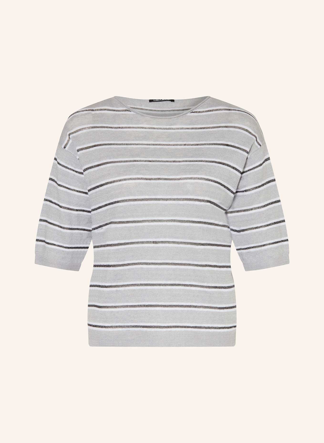 LUISA CERANO Úpletové tričko ze lnu: SVĚTLE ŠEDÁ / ČERNÁ / BÍLÁ