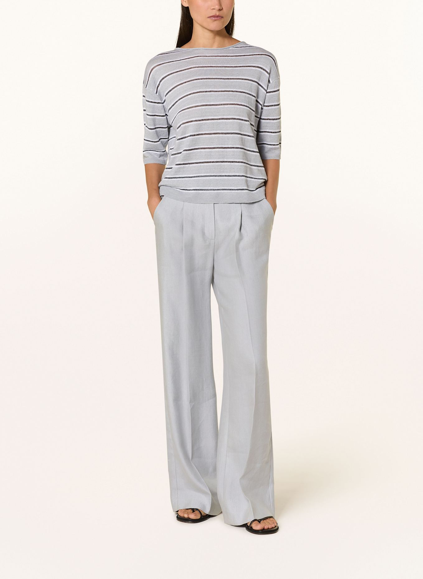 LUISA CERANO Úpletové tričko ze lnu: SVĚTLE ŠEDÁ / ČERNÁ / BÍLÁ