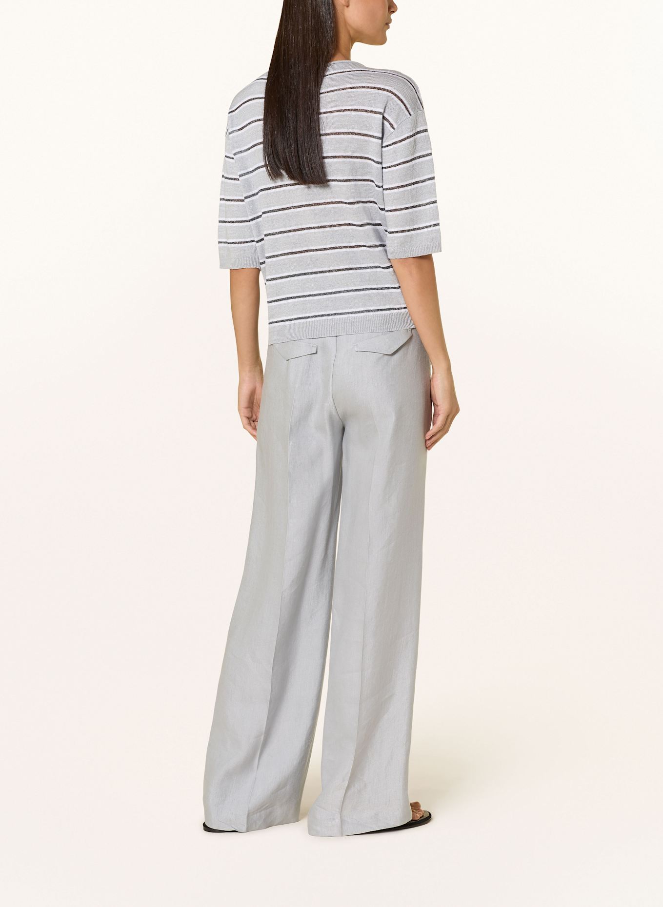 LUISA CERANO Úpletové tričko ze lnu: SVĚTLE ŠEDÁ / ČERNÁ / BÍLÁ