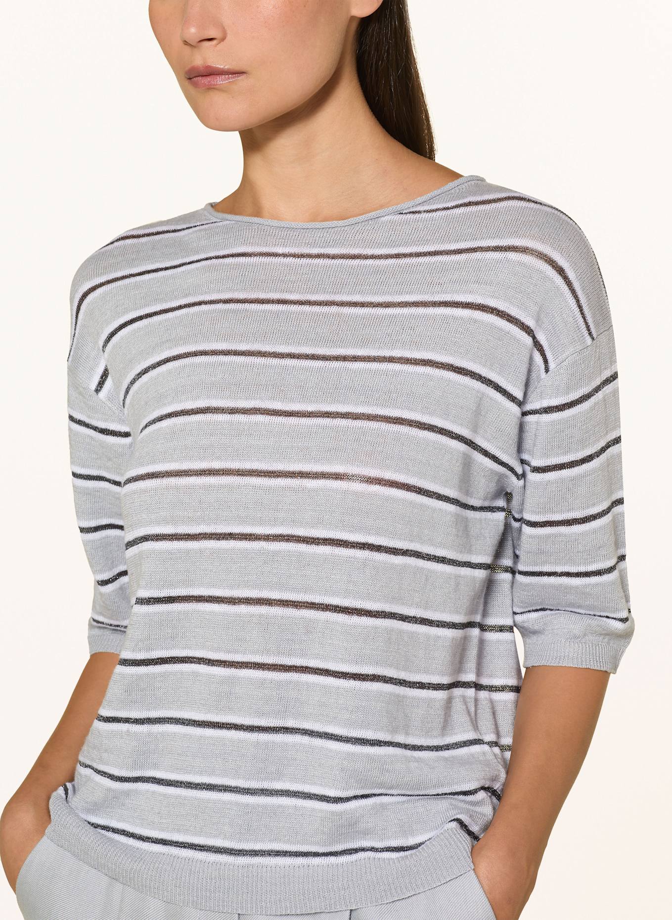 LUISA CERANO Úpletové tričko ze lnu: SVĚTLE ŠEDÁ / ČERNÁ / BÍLÁ