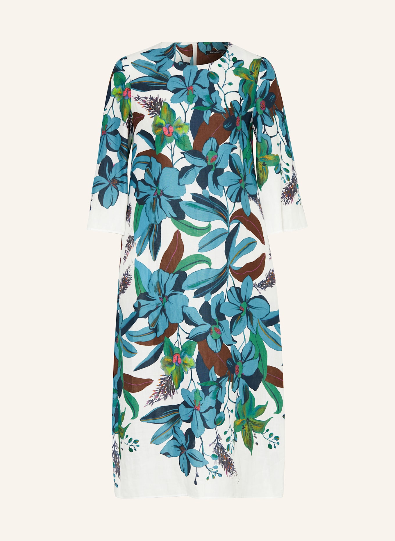 LUISA CERANO Kleid mit 3/4-Arm: WEISS / BLAU / FUCHSIA