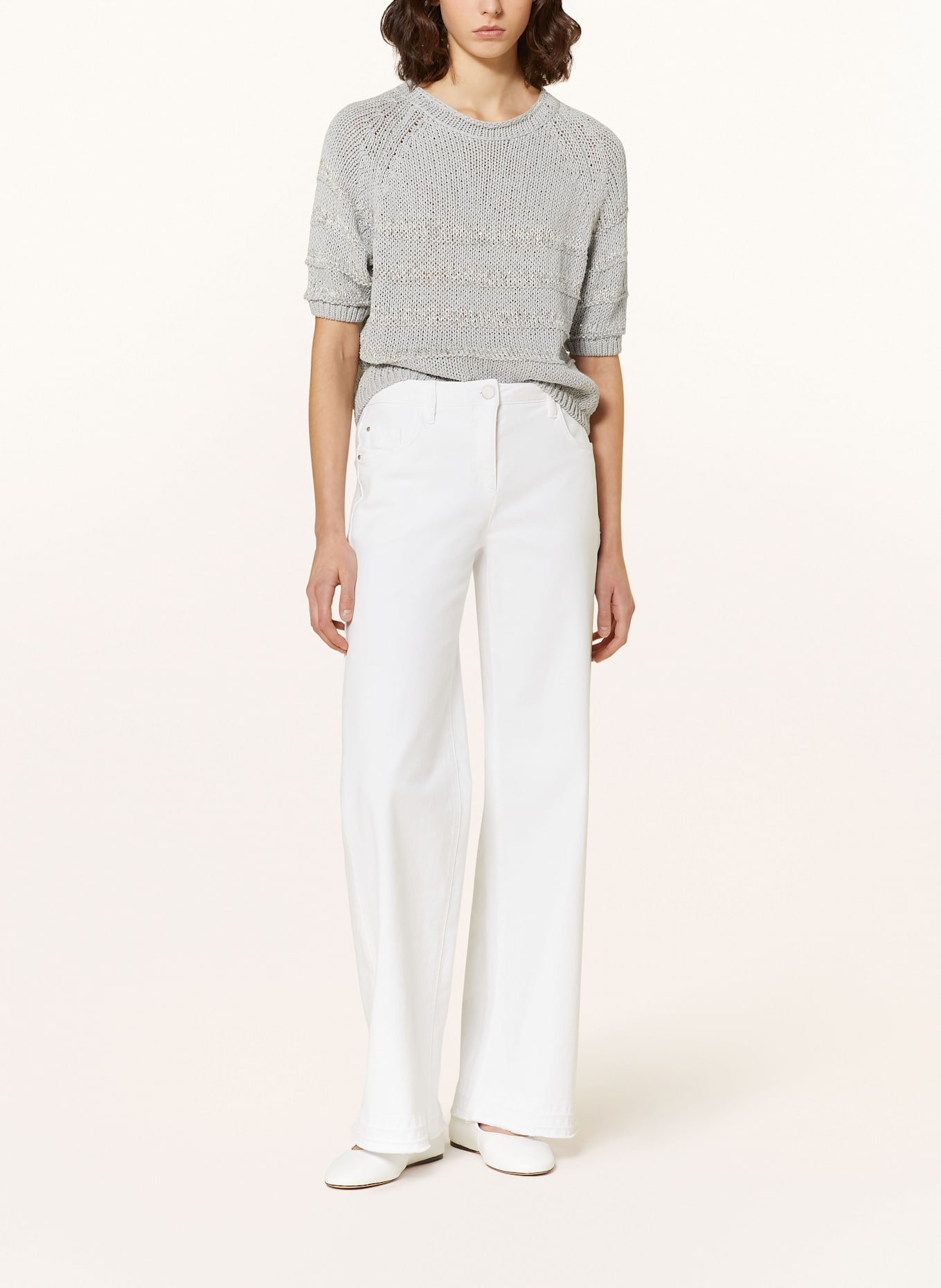 LUISA CERANO Strickshirt mit Leinen und Glitzergarn: SILBER / GRAU