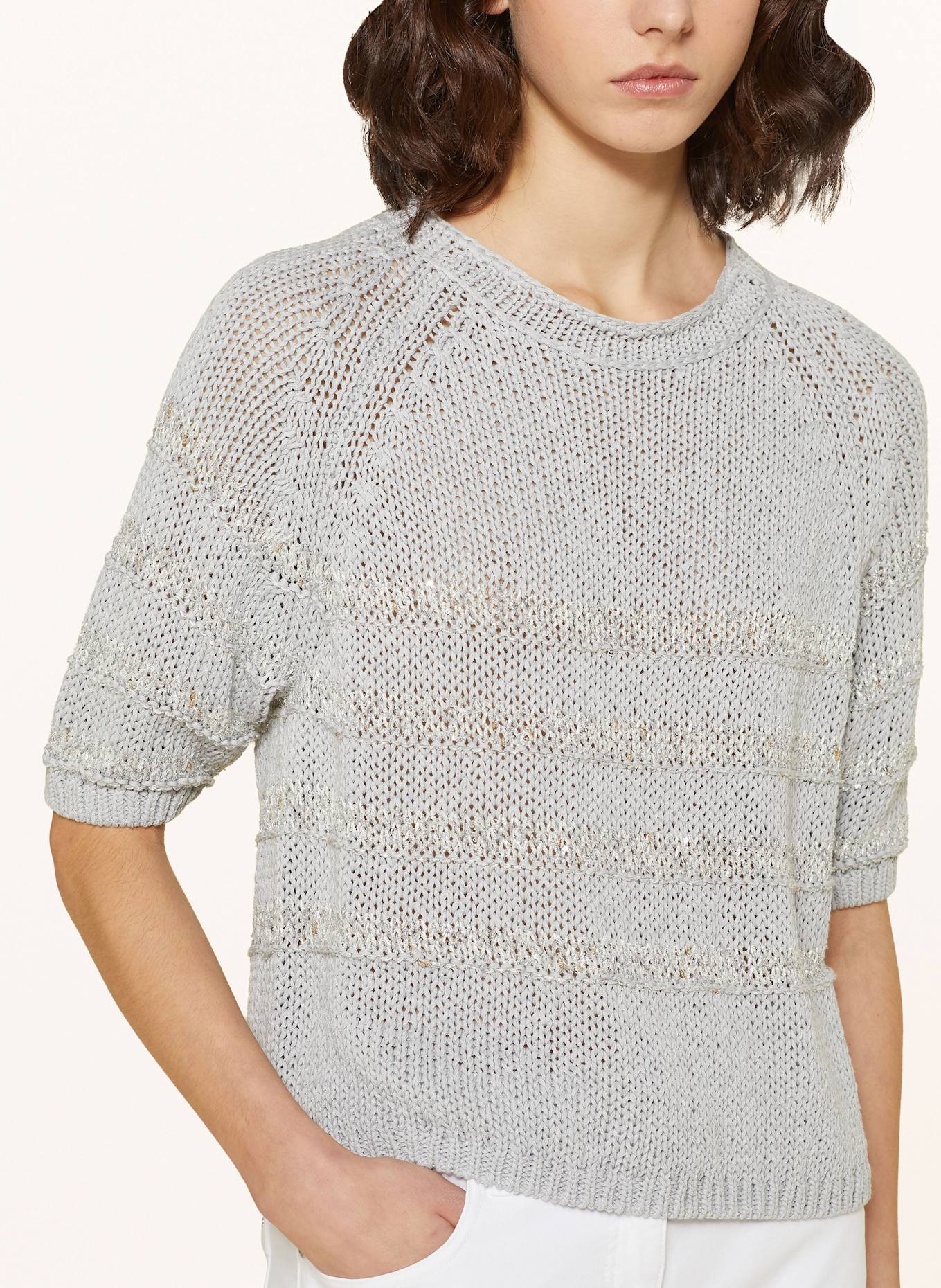 LUISA CERANO Strickshirt mit Leinen und Glitzergarn: SILBER / GRAU