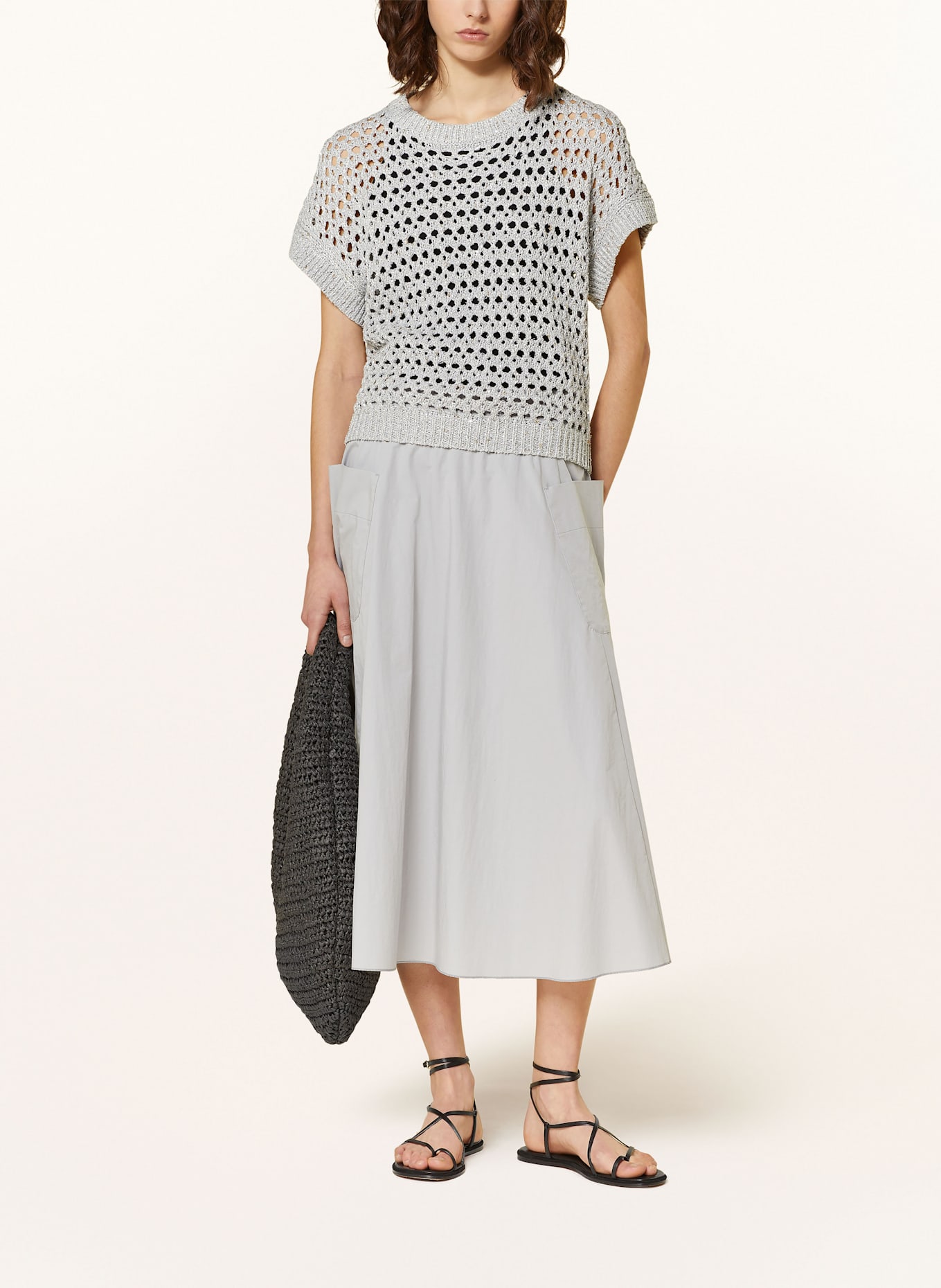 LUISA CERANO Úpletové tričko s flitry: STŘÍBRNÁ / ŠEDÁ