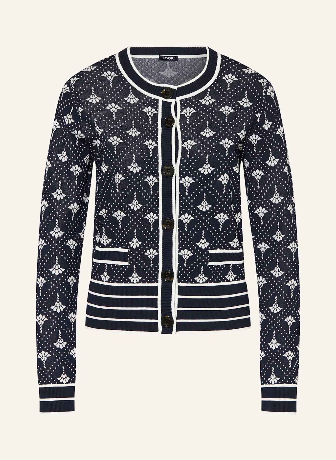 JOOP! Strickjacke: DUNKELBLAU/ WEISS