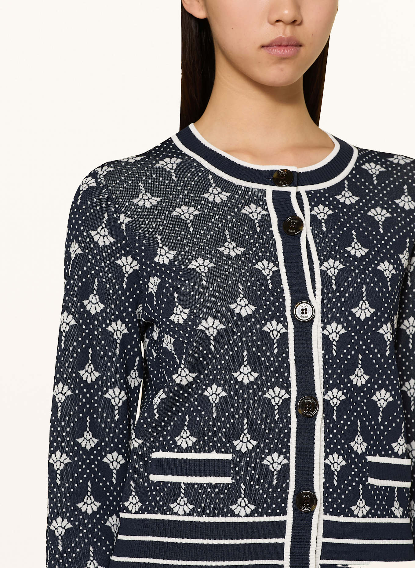 JOOP! Strickjacke: DUNKELBLAU/ WEISS