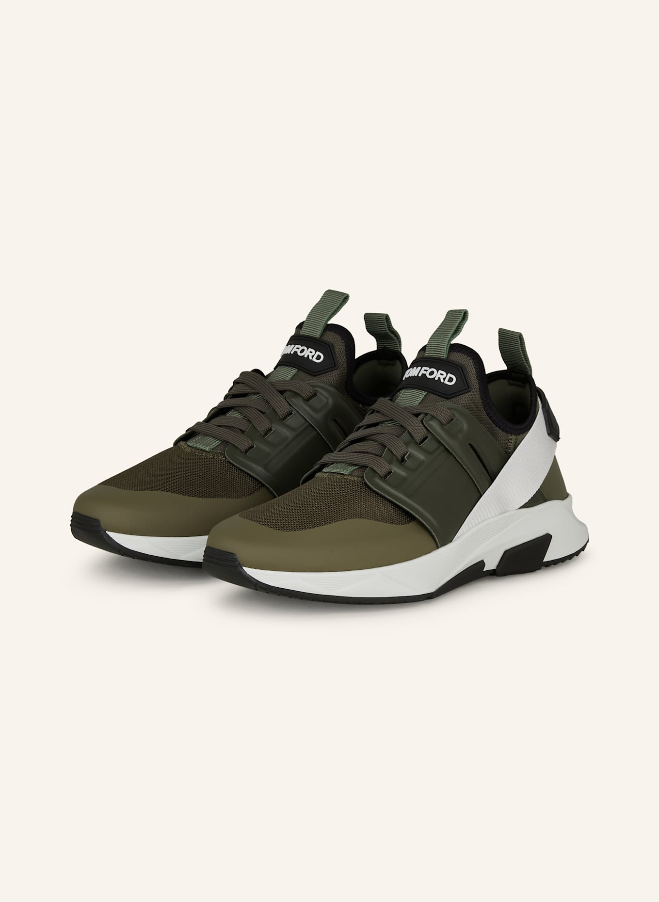 TOM FORD Sneaker: KHAKI/ WEISS/ SCHWARZ