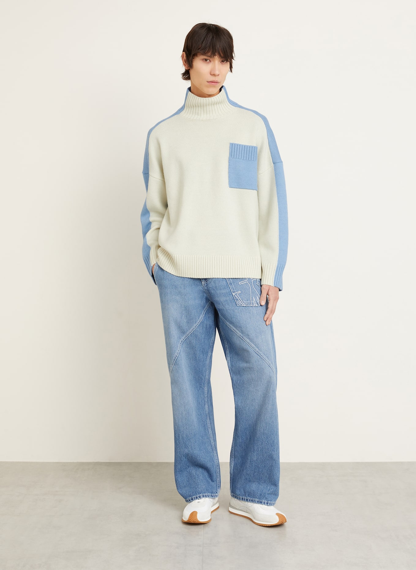 JW ANDERSON Turtleneck sweater: ECRU / LIGHT BLUE