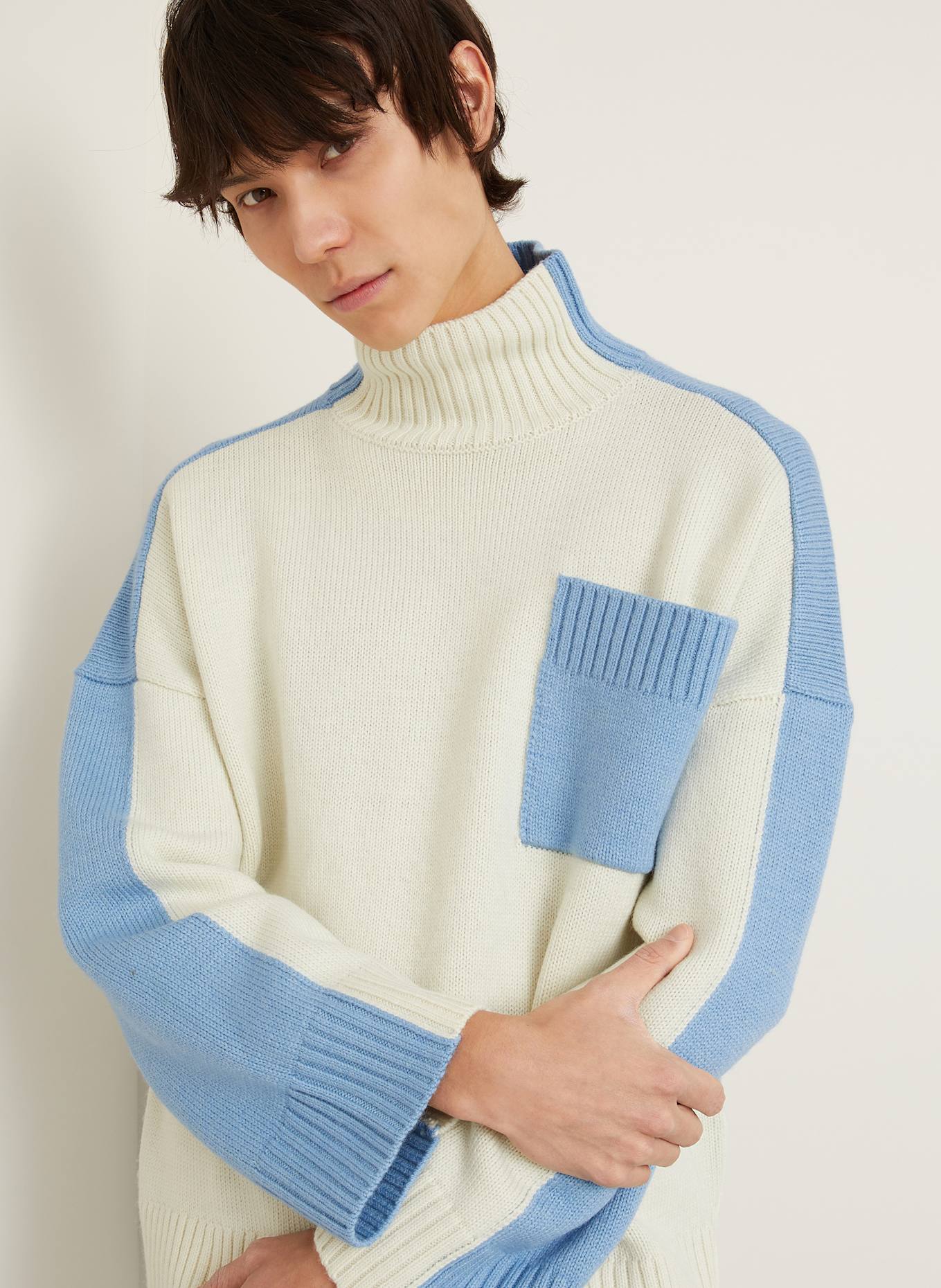 JW ANDERSON Turtleneck sweater: ECRU / LIGHT BLUE