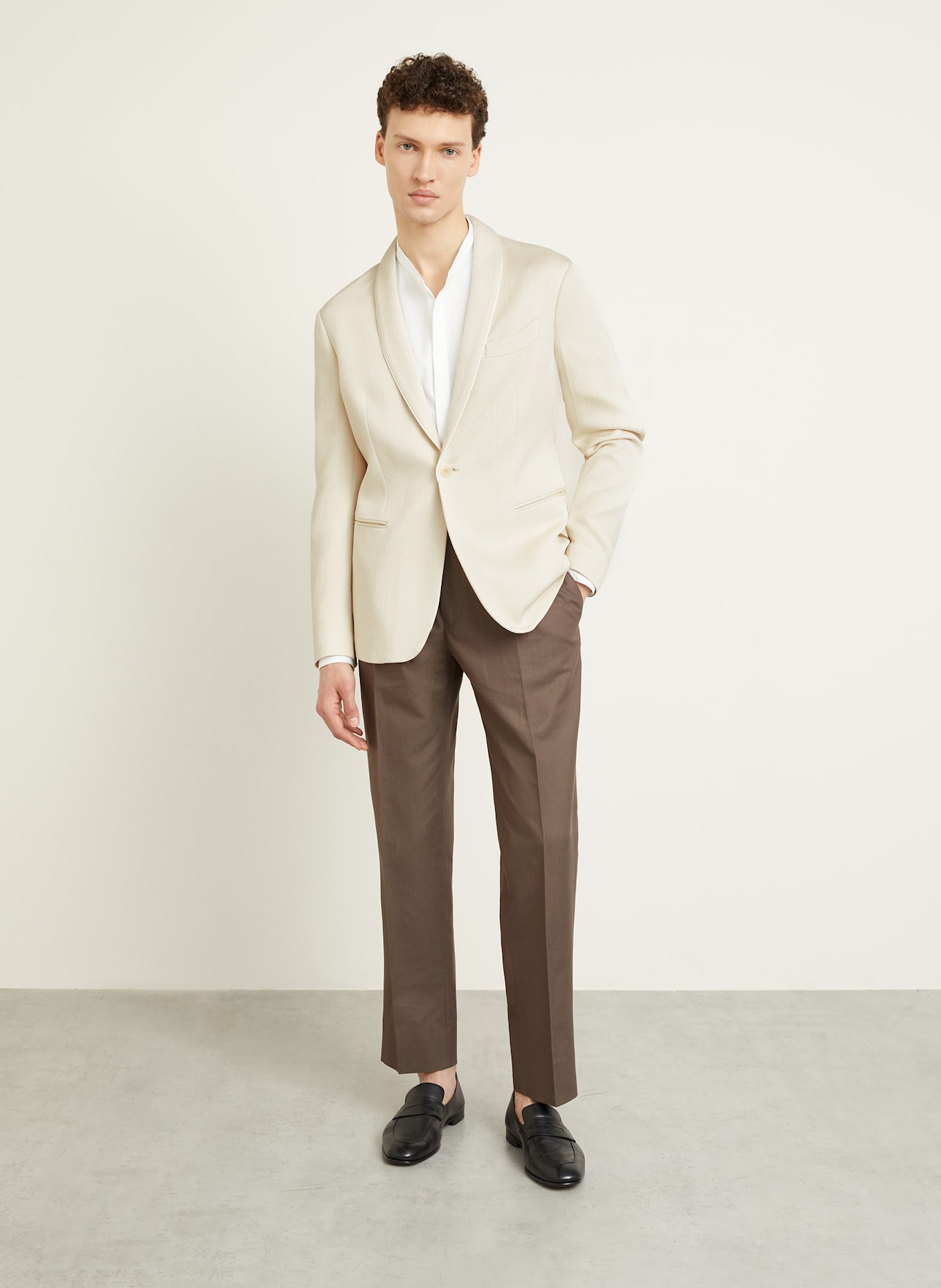 GIORGIO ARMANI Tailored jacket extra slim fit with silk: ECRU