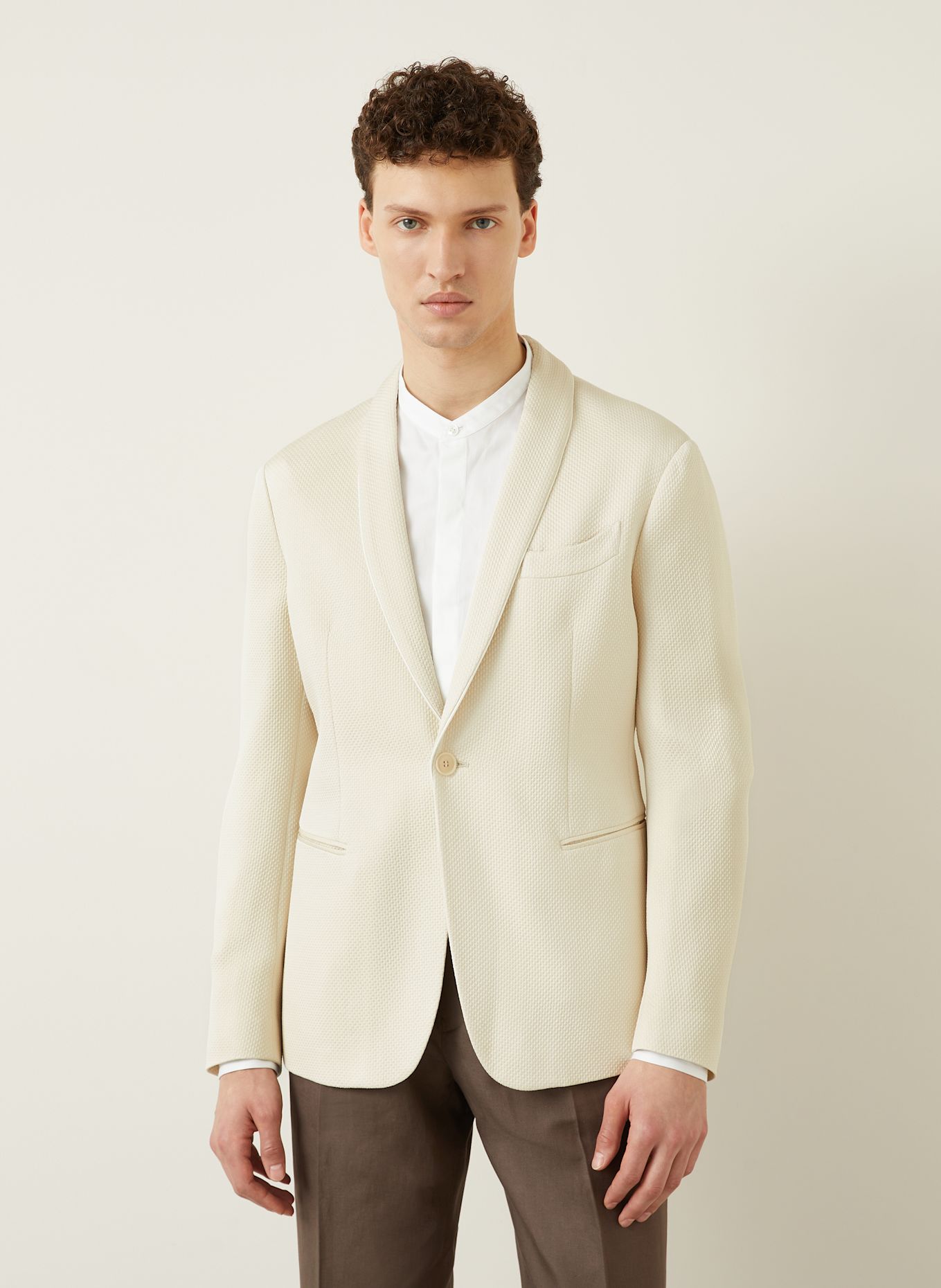 GIORGIO ARMANI Tailored jacket extra slim fit with silk: ECRU