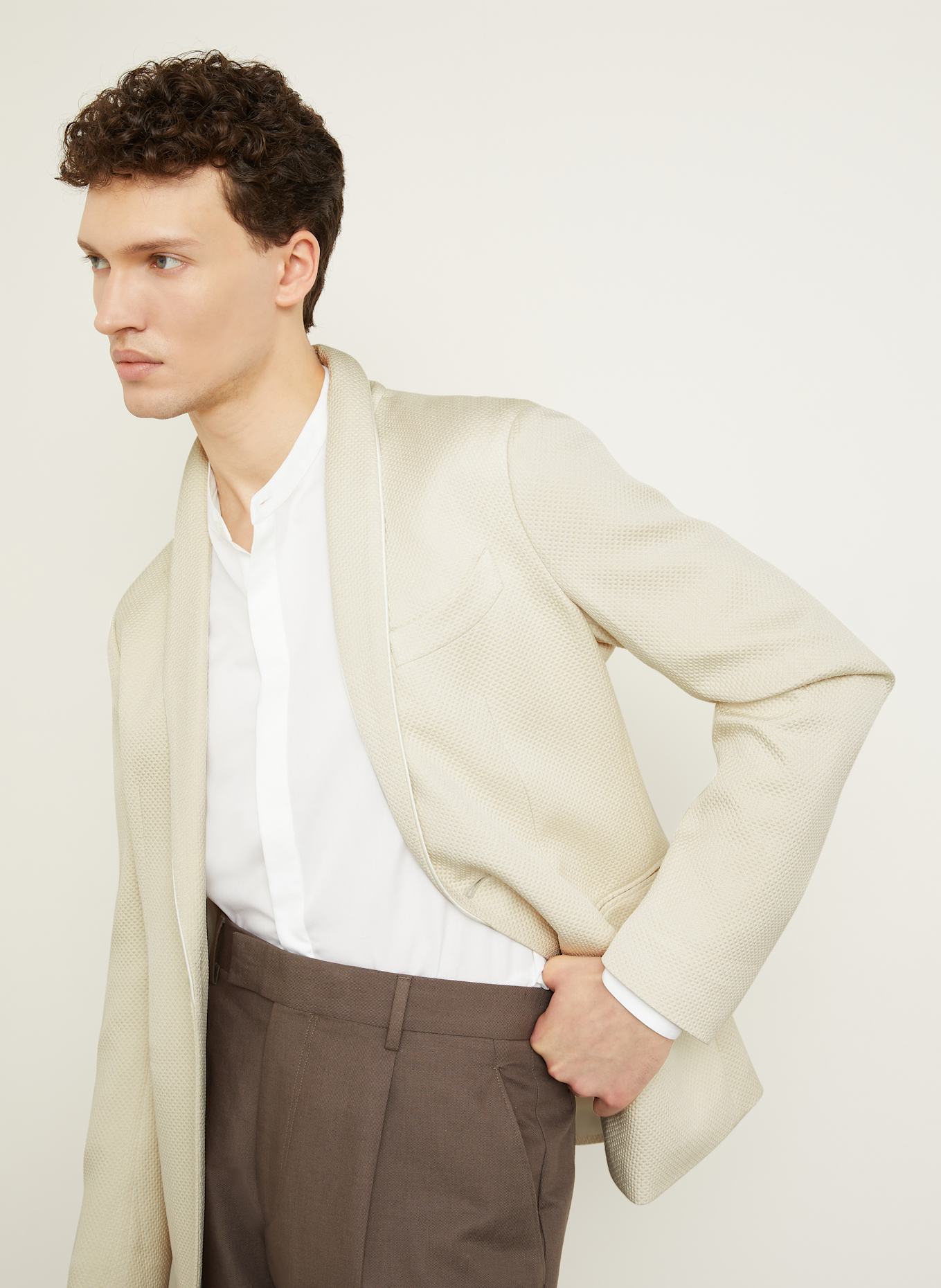 GIORGIO ARMANI Tailored jacket extra slim fit with silk: ECRU
