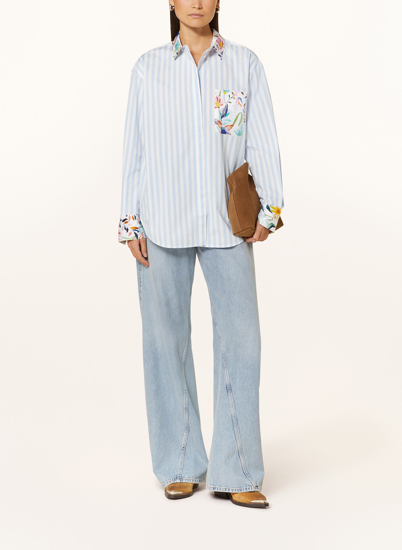 HERZEN'S ANGELEGENHEIT Shirt blouse: WHITE / LIGHT BLUE