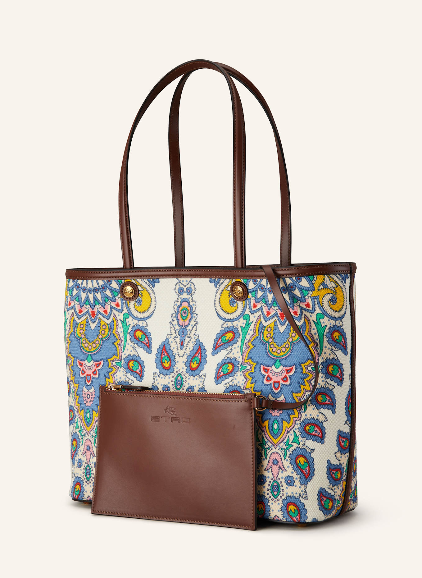 ETRO Shopper mit Pouch: ECRU / BLAU / GELB