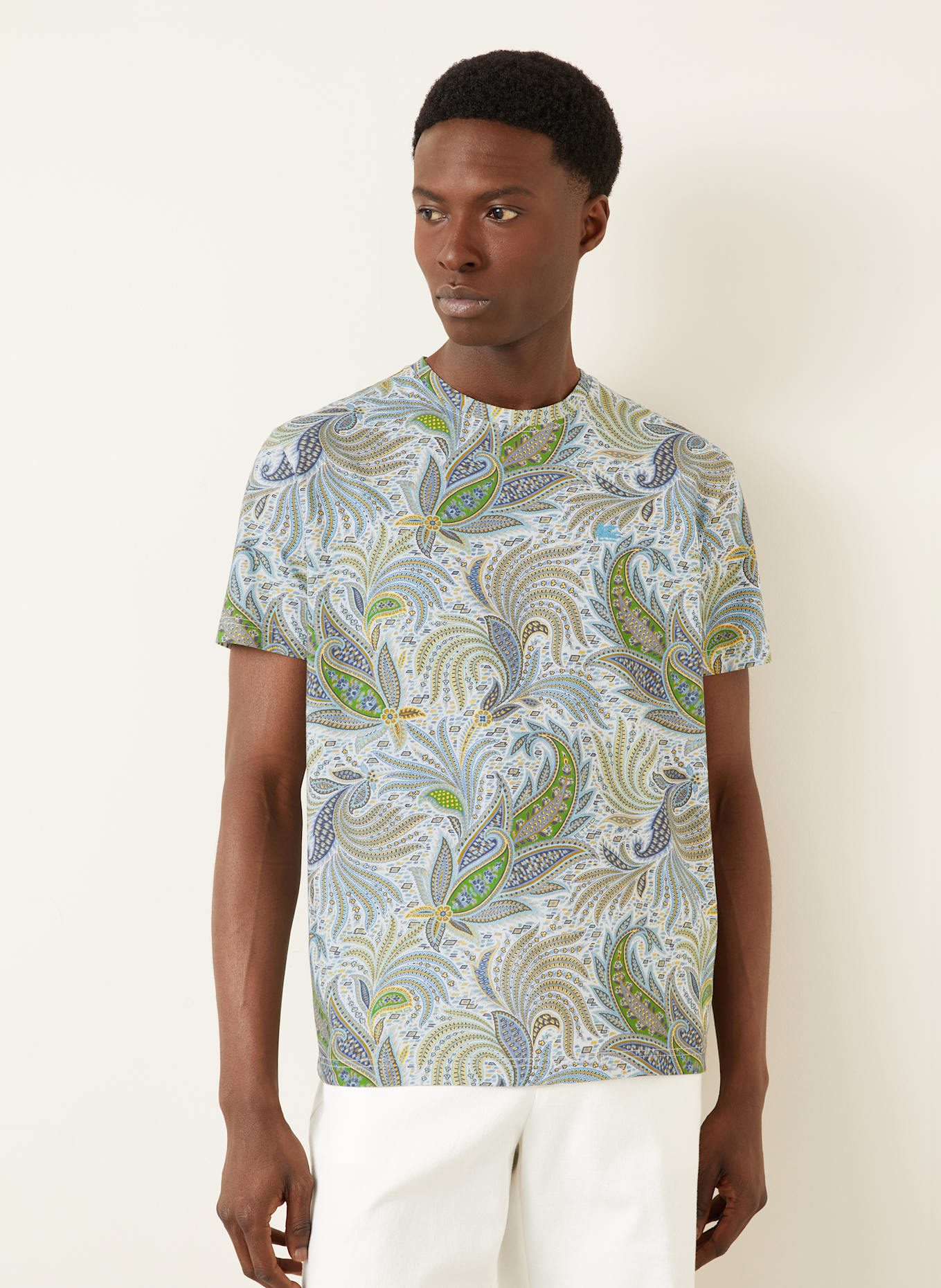 ETRO T-Shirt: BLAU / GRÜN / WEISS